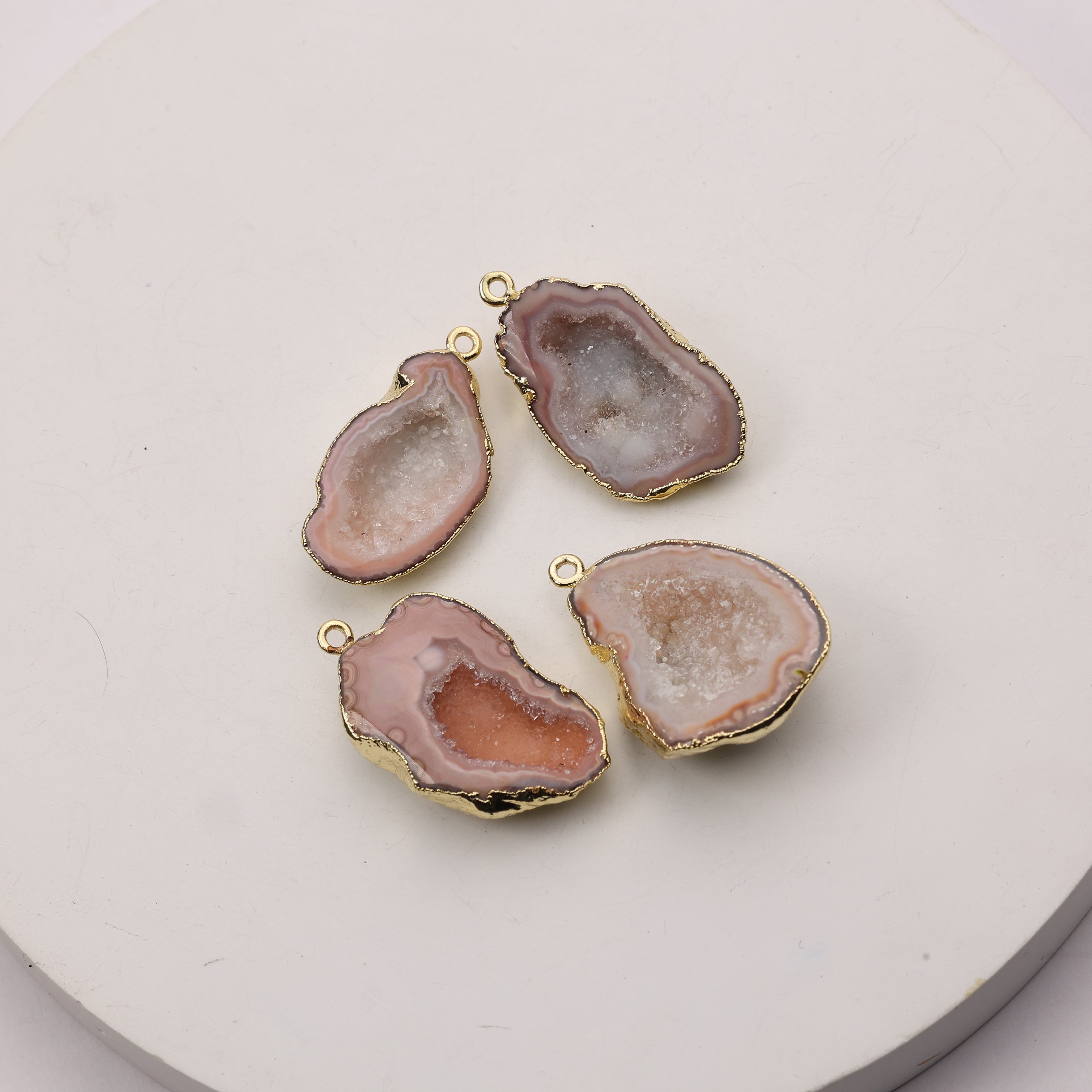 Natural beige agate druzy gemstone connector for bracelets