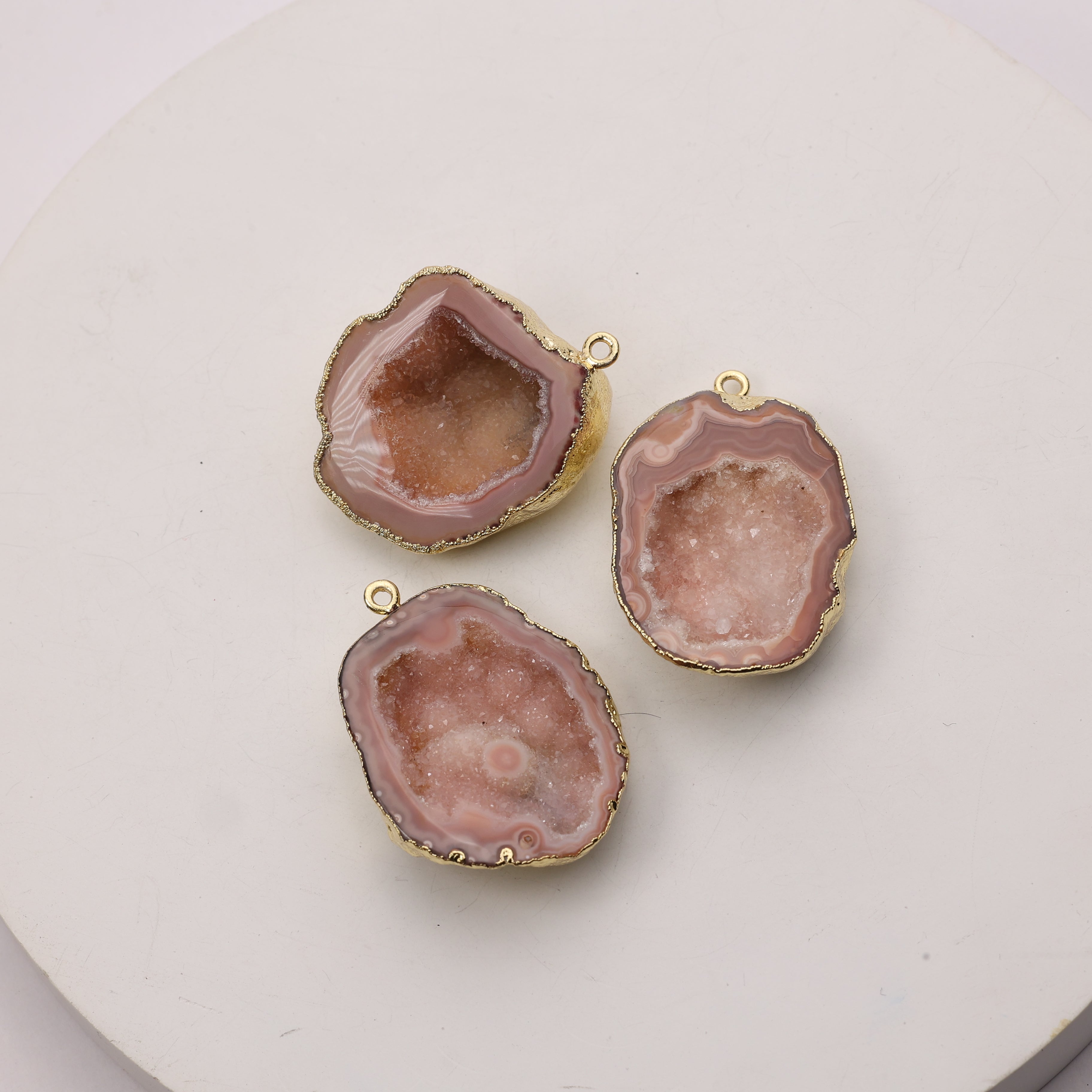 Polished beige agate connector stone for jewelry