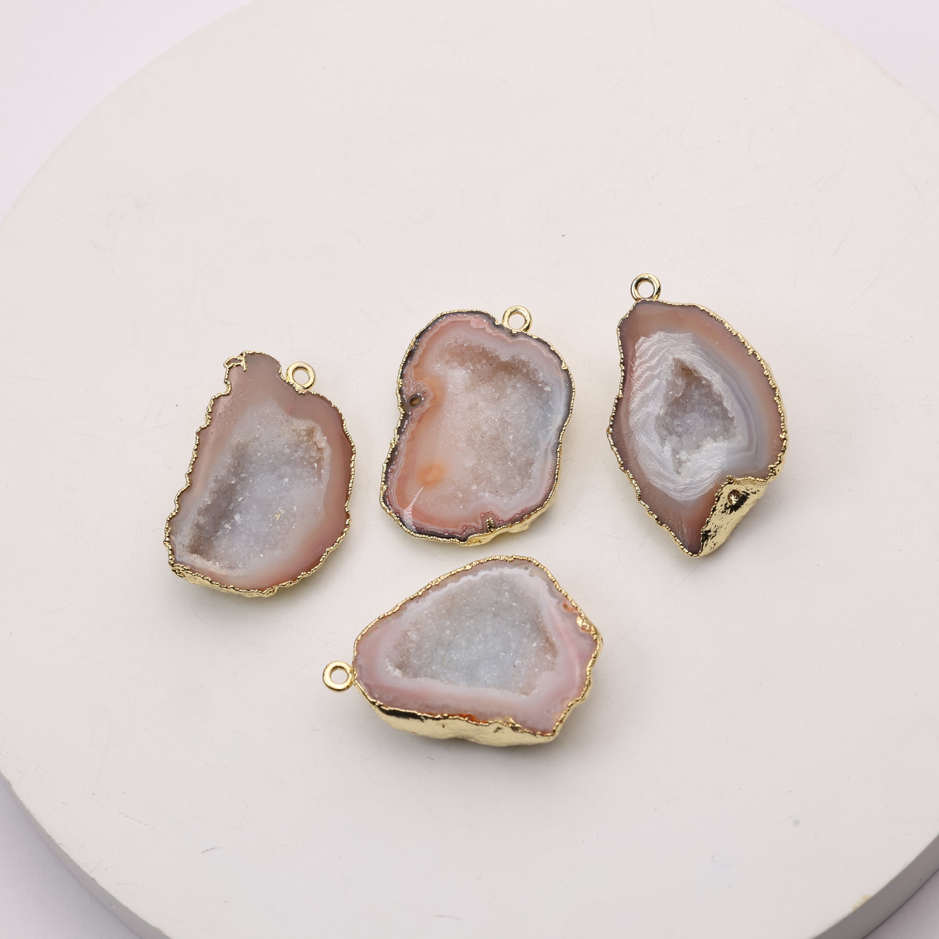 Handmade jewelry beige agate geode connector stone
