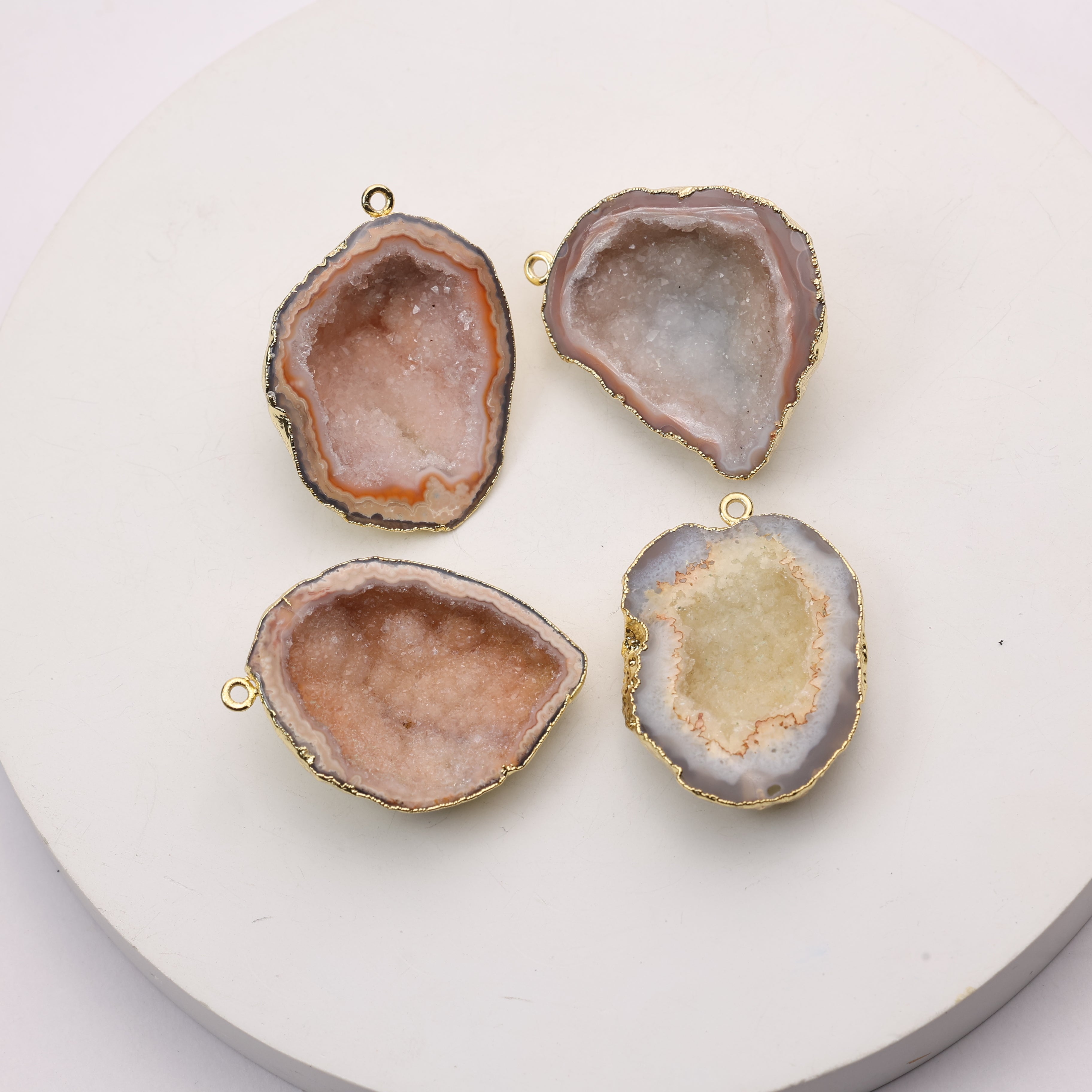 Beige natural druzy stone connector for crafting