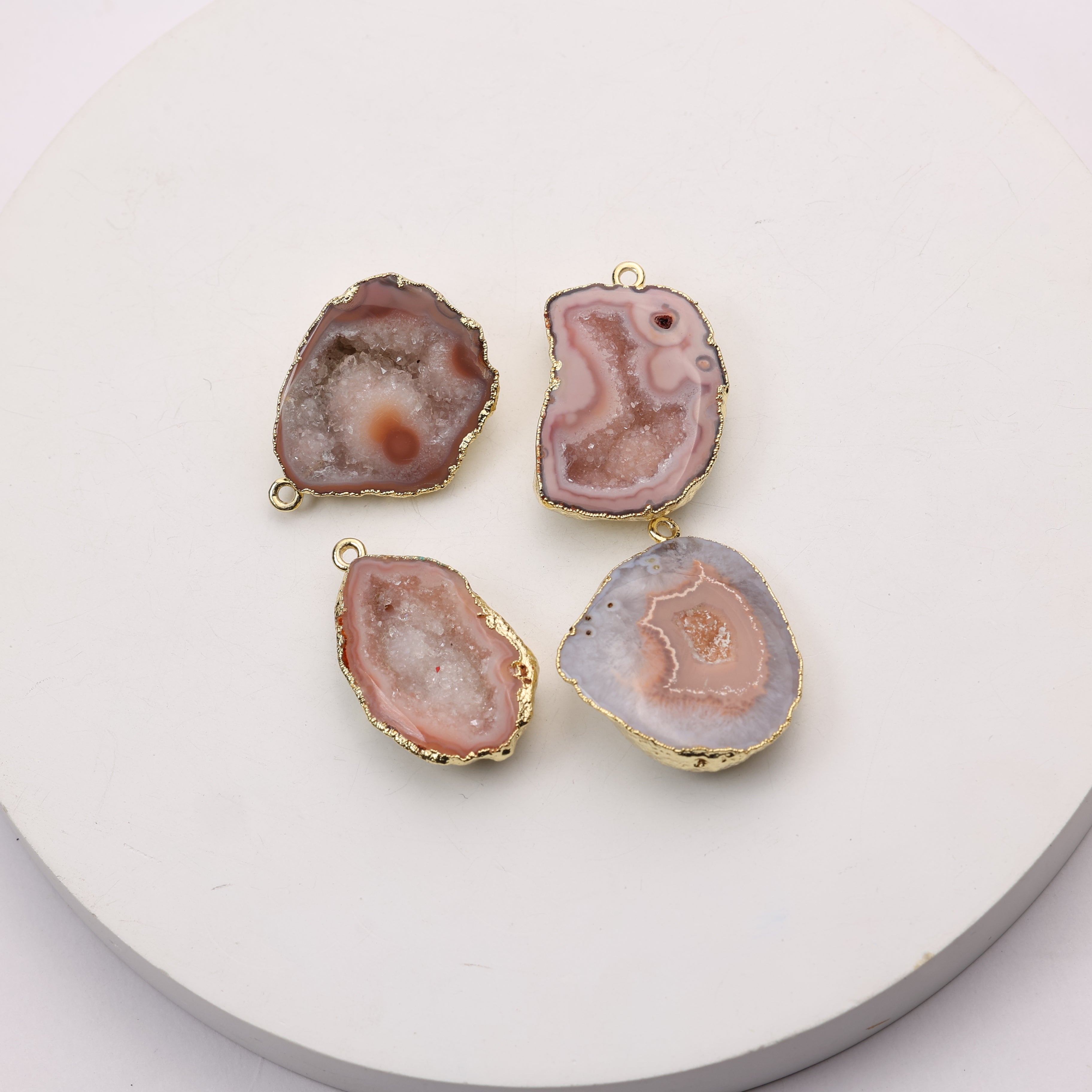 Raw druzy agate slice connector for necklace crafting