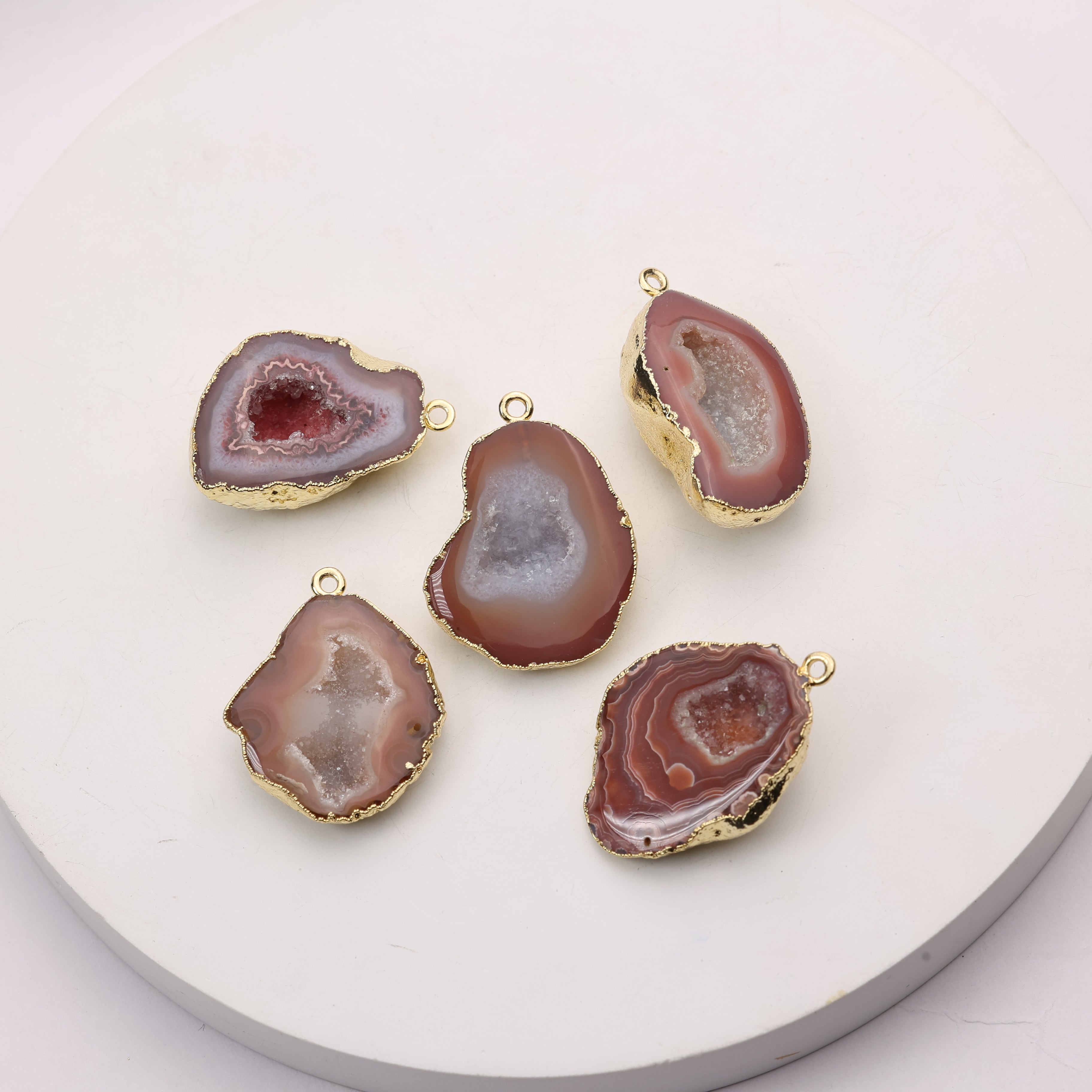 Beige geode druzy gemstone link for DIY jewelry