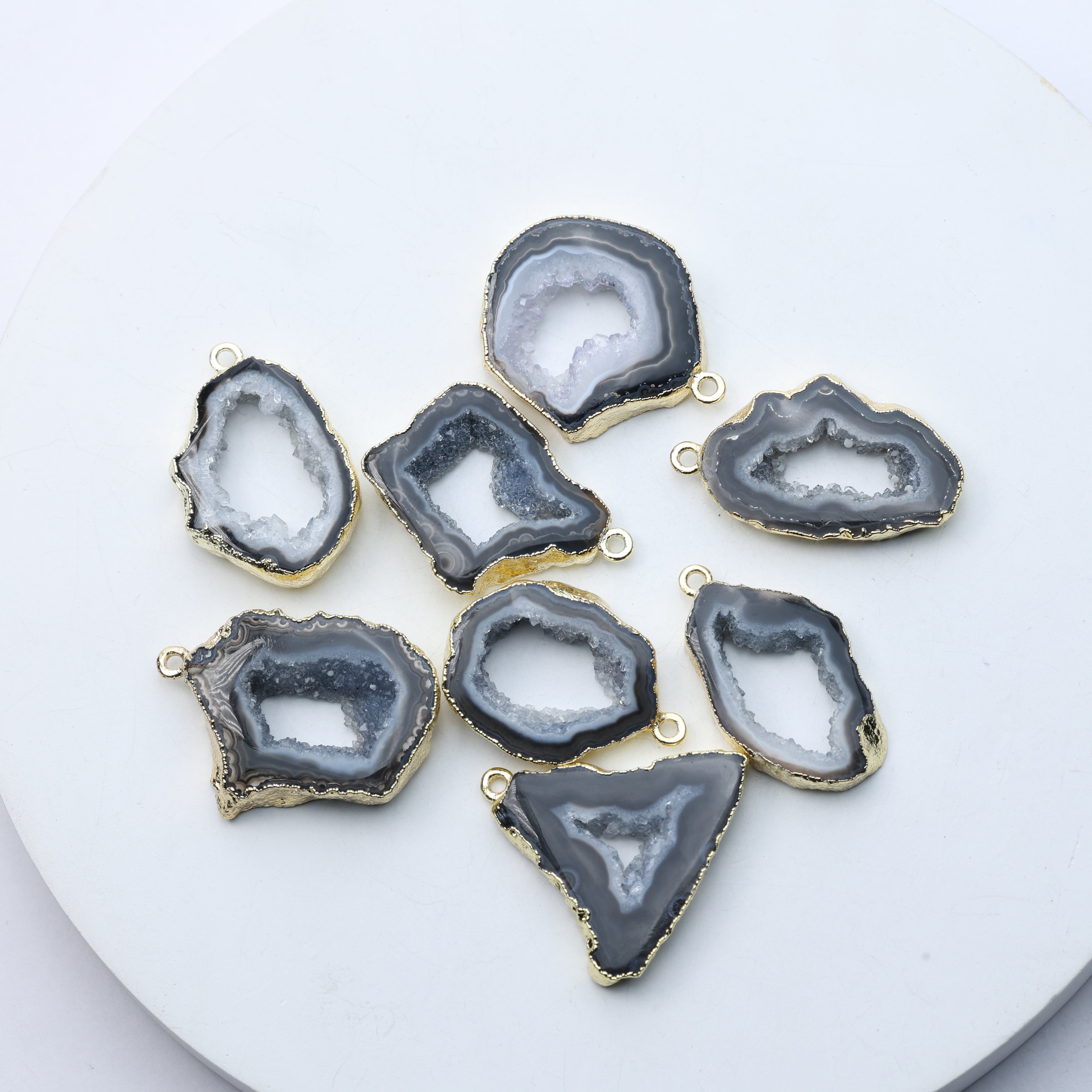 Black Agate Geode Slice Druzy Connector Mix Size – Natural Gemstone Connector for Handmade Jewelry | Get Exact Piece Shown in the Picture