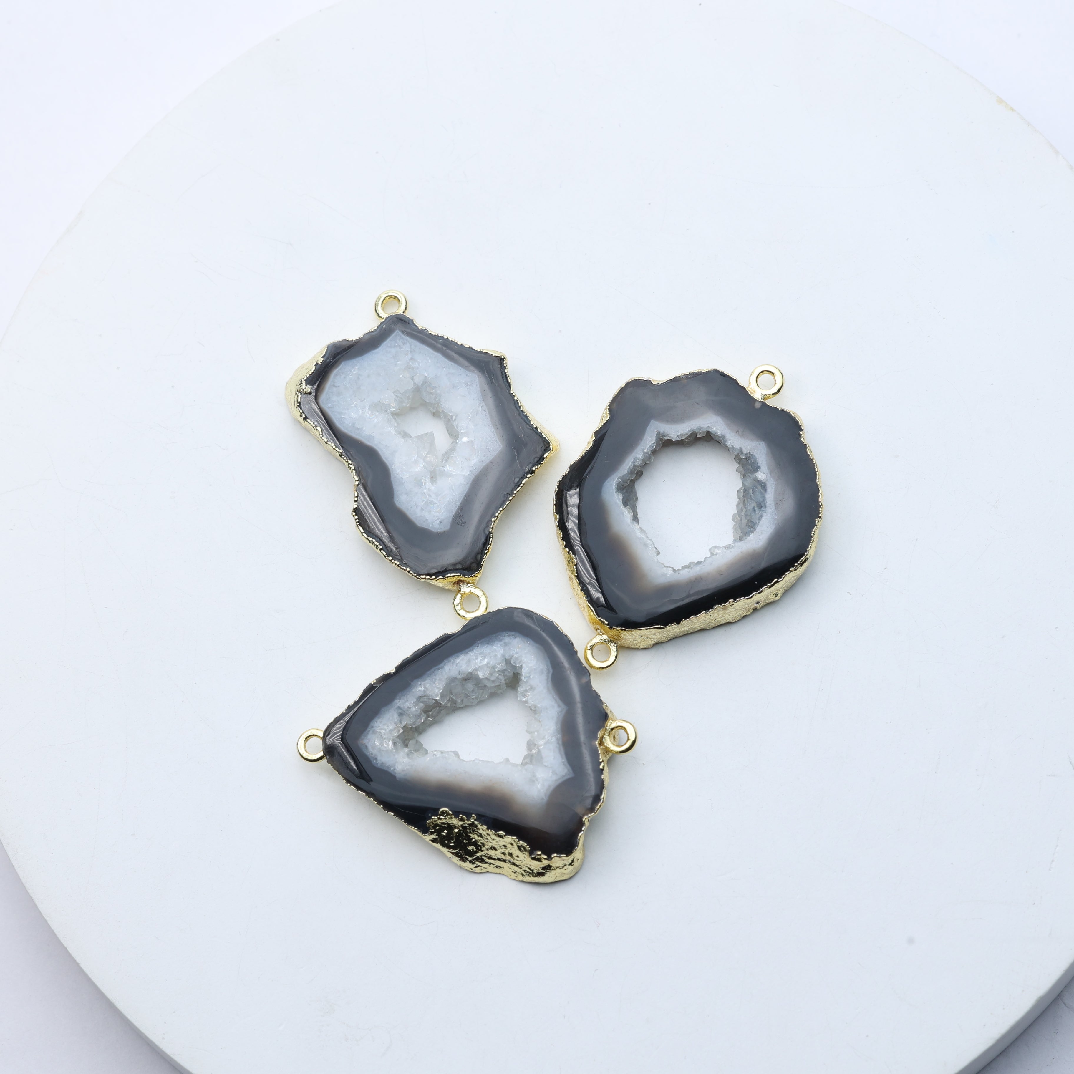 Black Agate Geode Slice Druzy Connector Mix Size – Natural Gemstone Connector for Handmade Jewelry | Get Exact Piece Shown in the Picture