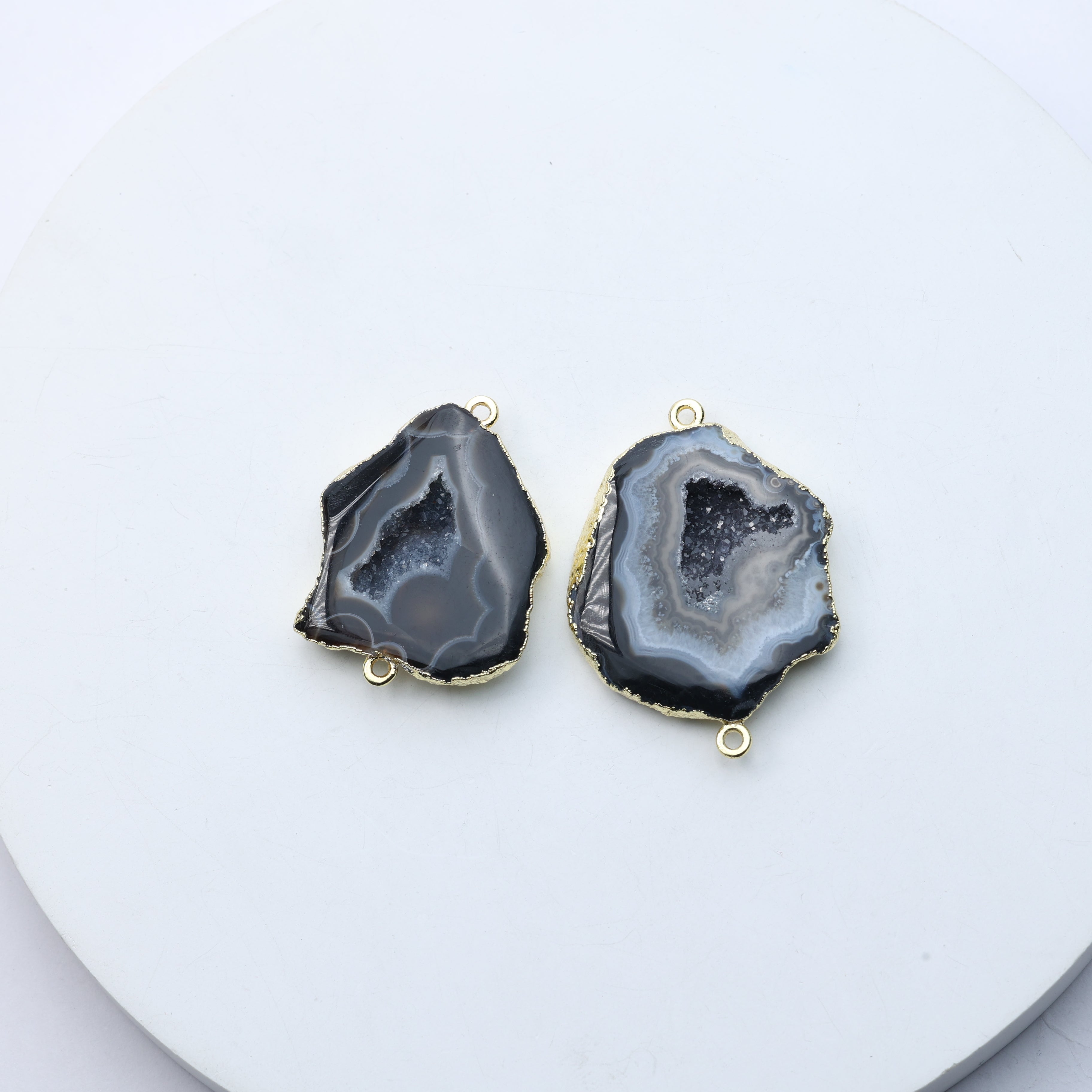 Black Agate Geode Slice Druzy Connector Mix Size – Natural Gemstone Connector for Handmade Jewelry | Get Exact Piece Shown in the Picture