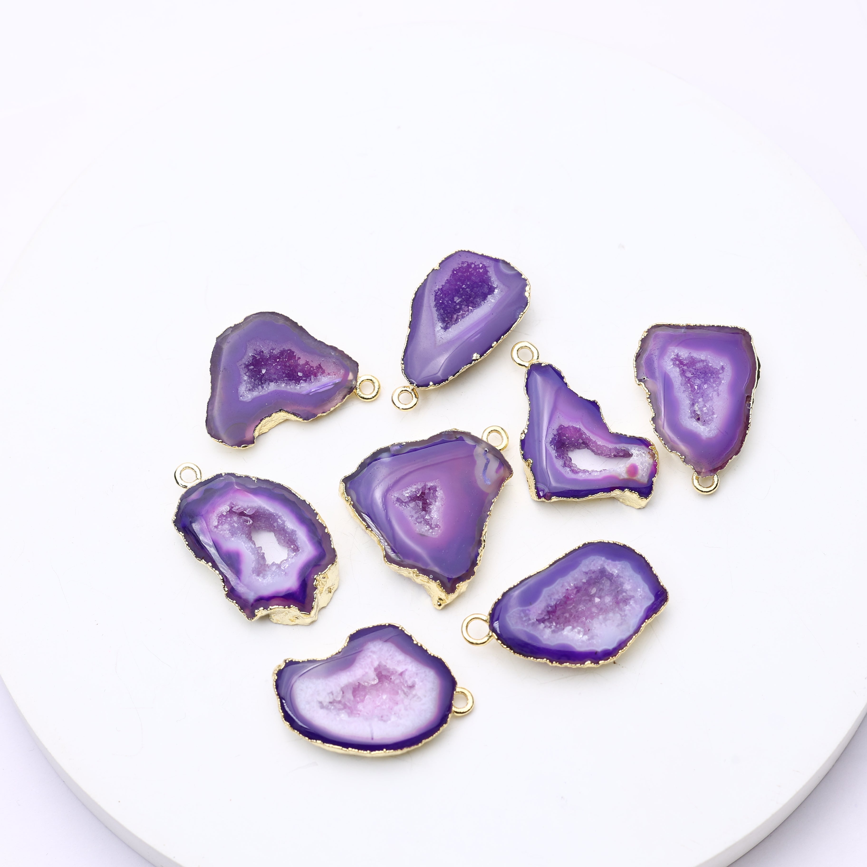 Purple Agate Geode Slice Druzy Connector 20-25 – Natural Gemstone Connector for Handmade Jewelry | Get Exact Piece Shown in the Picture
