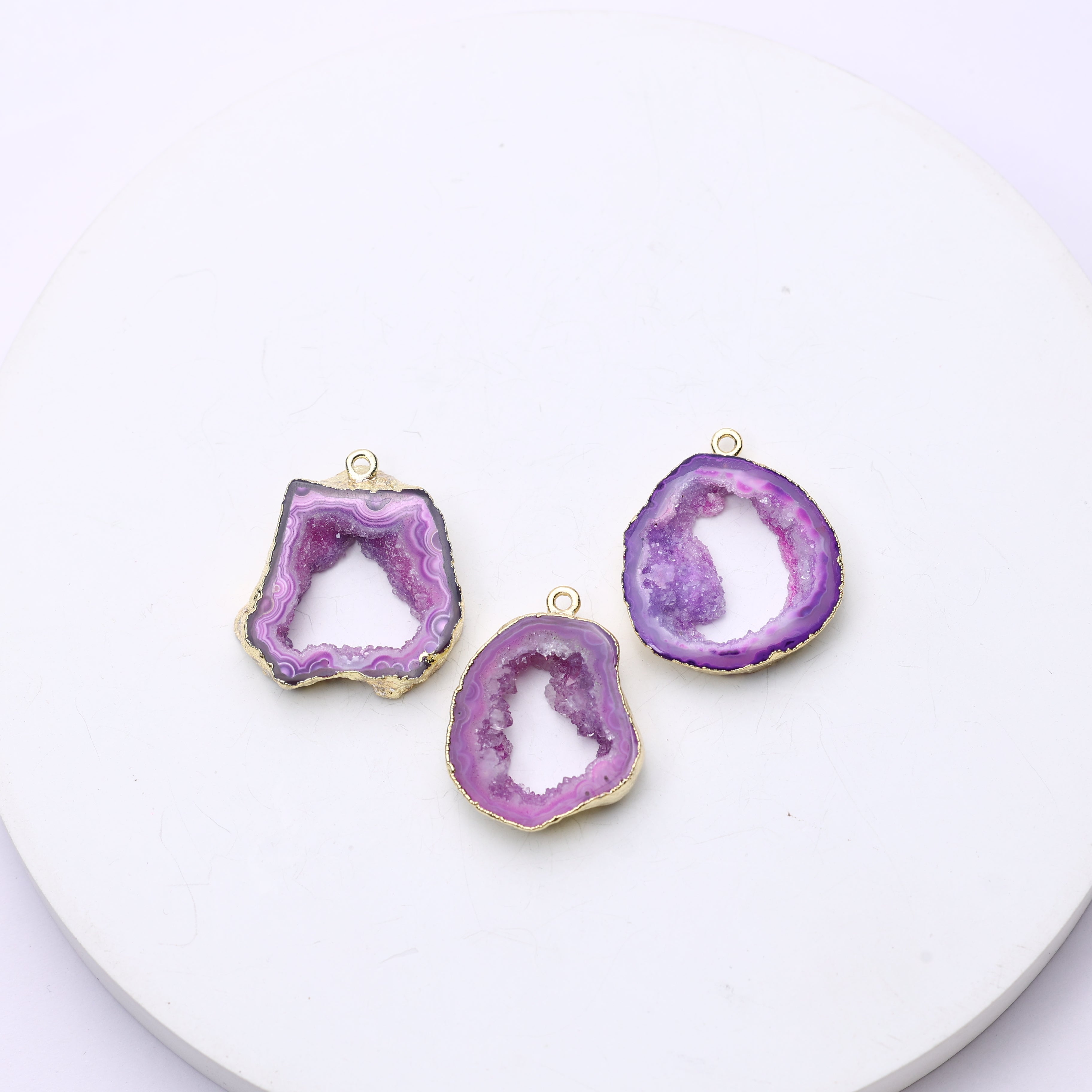 Purple Agate Geode Slice Druzy Connector 20-25 – Natural Gemstone Connector for Handmade Jewelry | Get Exact Piece Shown in the Picture