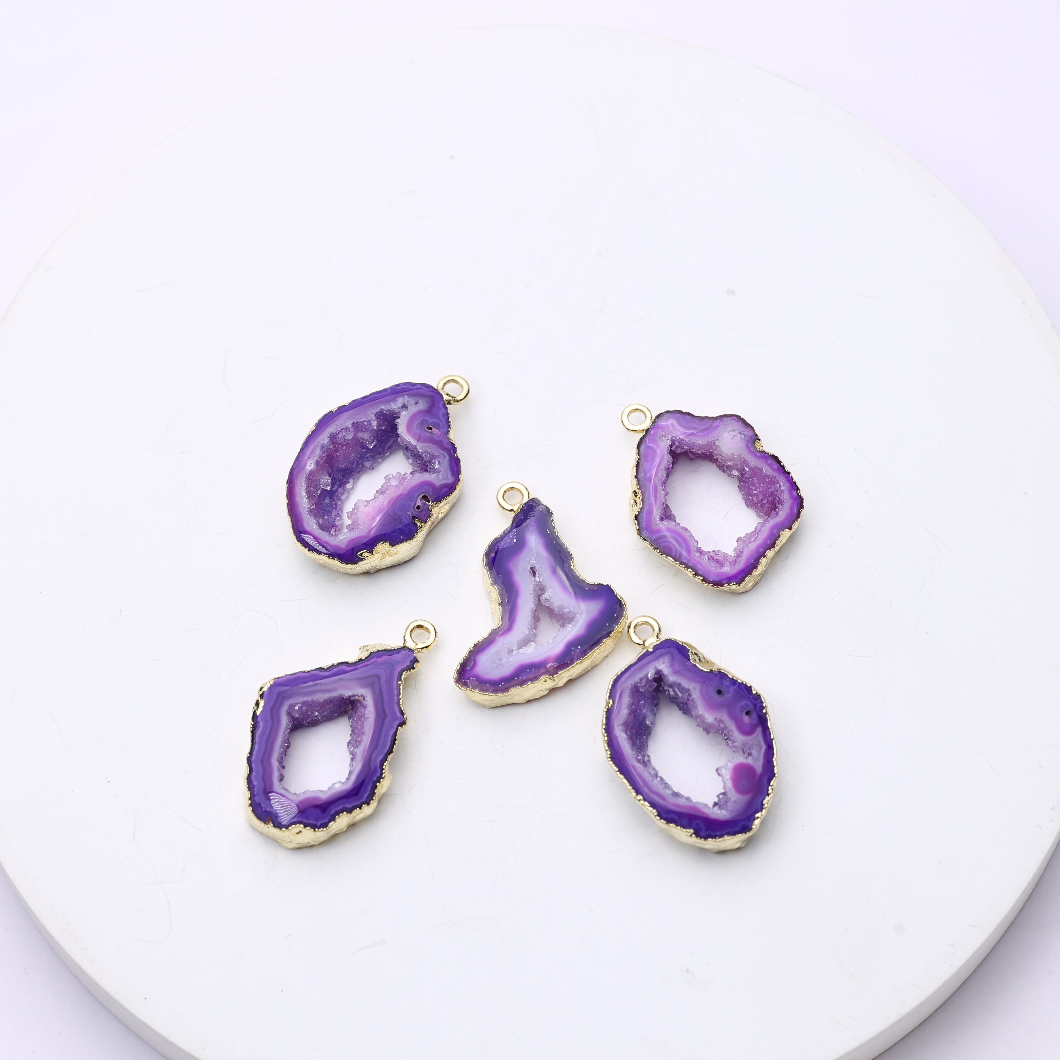 Purple Agate Geode Slice Druzy Connector 20-25 – Natural Gemstone Connector for Handmade Jewelry | Get Exact Piece Shown in the Picture