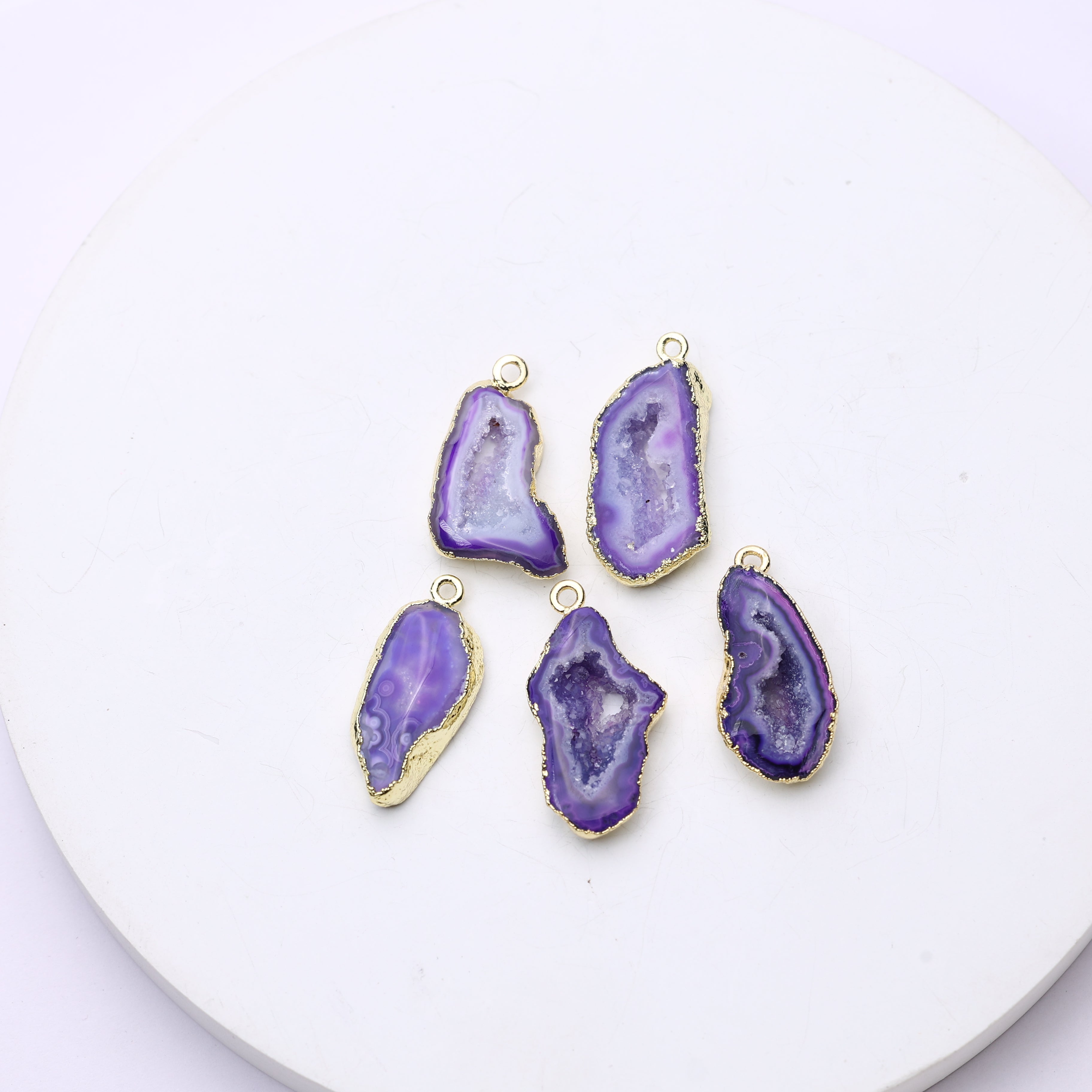 Purple Agate Geode Slice Druzy Connector 20-25 – Natural Gemstone Connector for Handmade Jewelry | Get Exact Piece Shown in the Picture