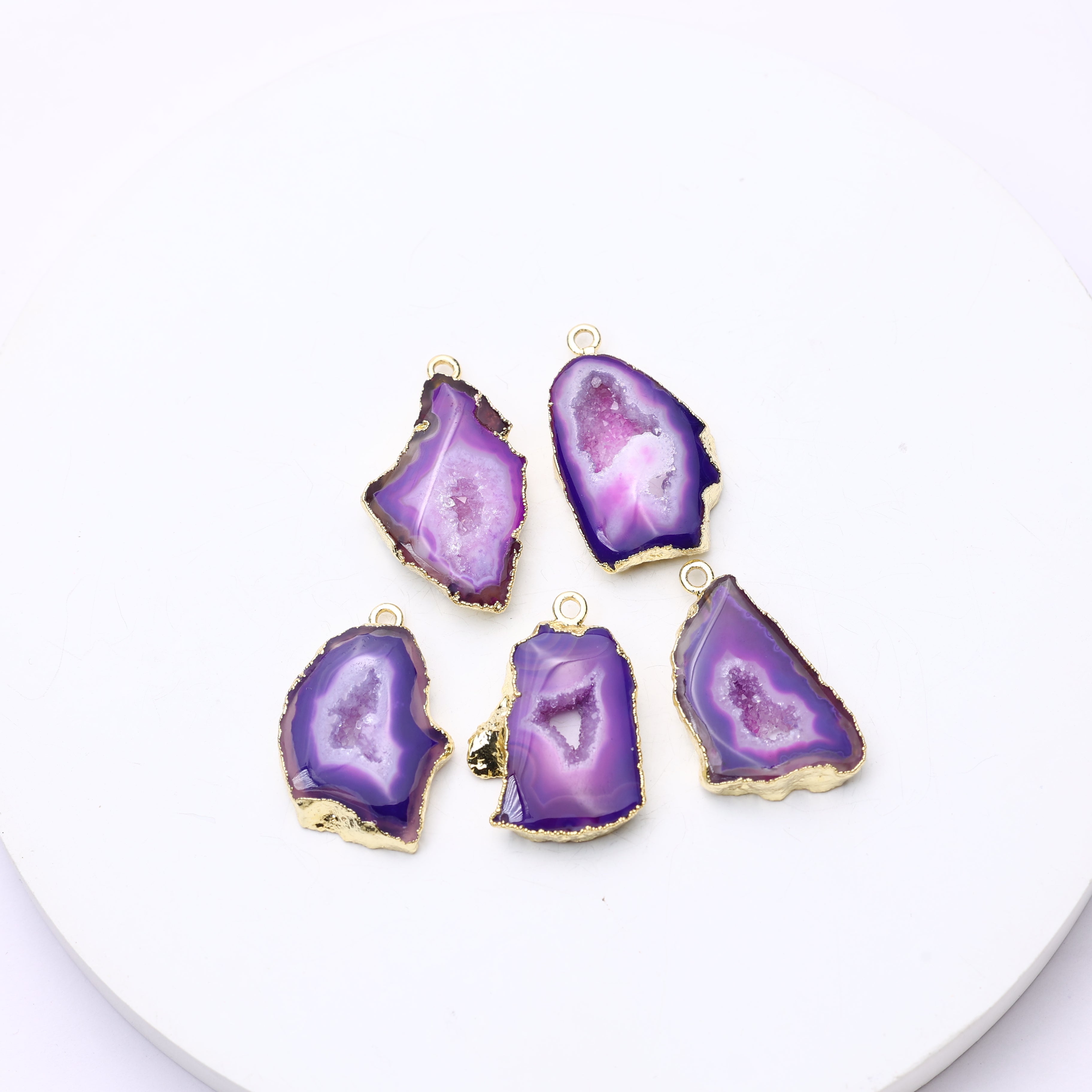 Purple Agate Geode Slice Druzy Connector 20-25 – Natural Gemstone Connector for Handmade Jewelry | Get Exact Piece Shown in the Picture
