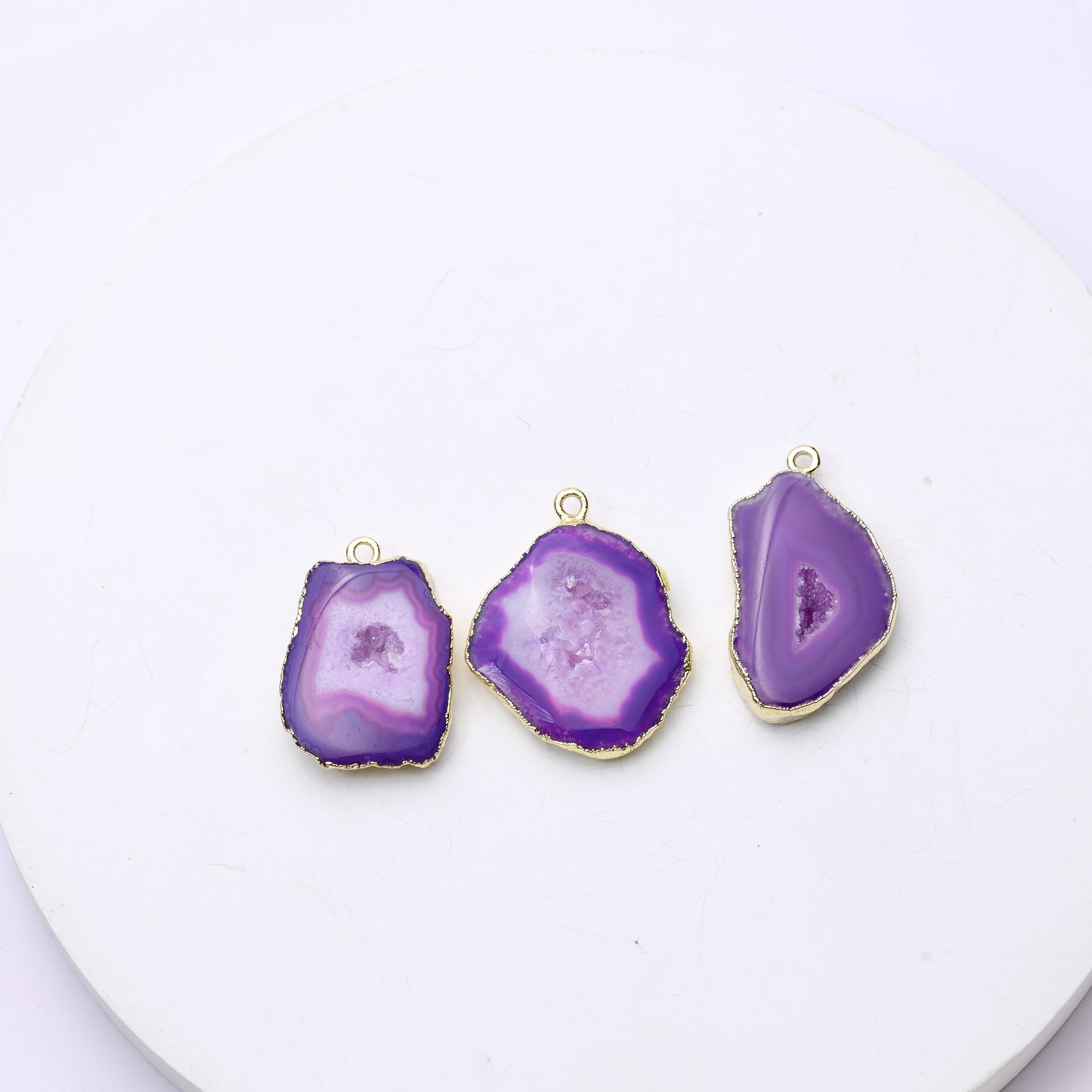 Purple Agate Geode Slice Druzy Connector 20-25 – Natural Gemstone Connector for Handmade Jewelry | Get Exact Piece Shown in the Picture