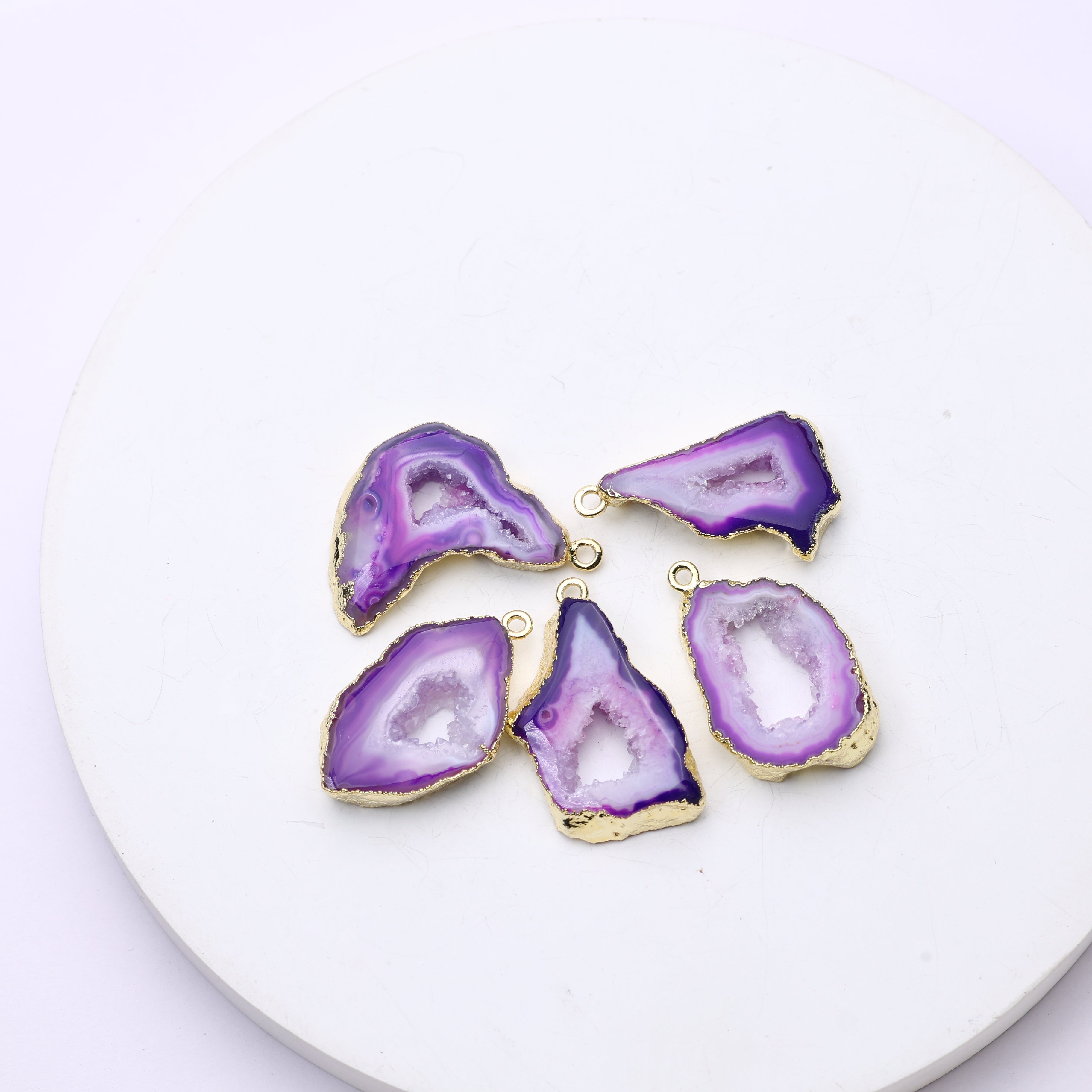 Purple Agate Geode Slice Druzy Connector 20-25 – Natural Gemstone Connector for Handmade Jewelry | Get Exact Piece Shown in the Picture