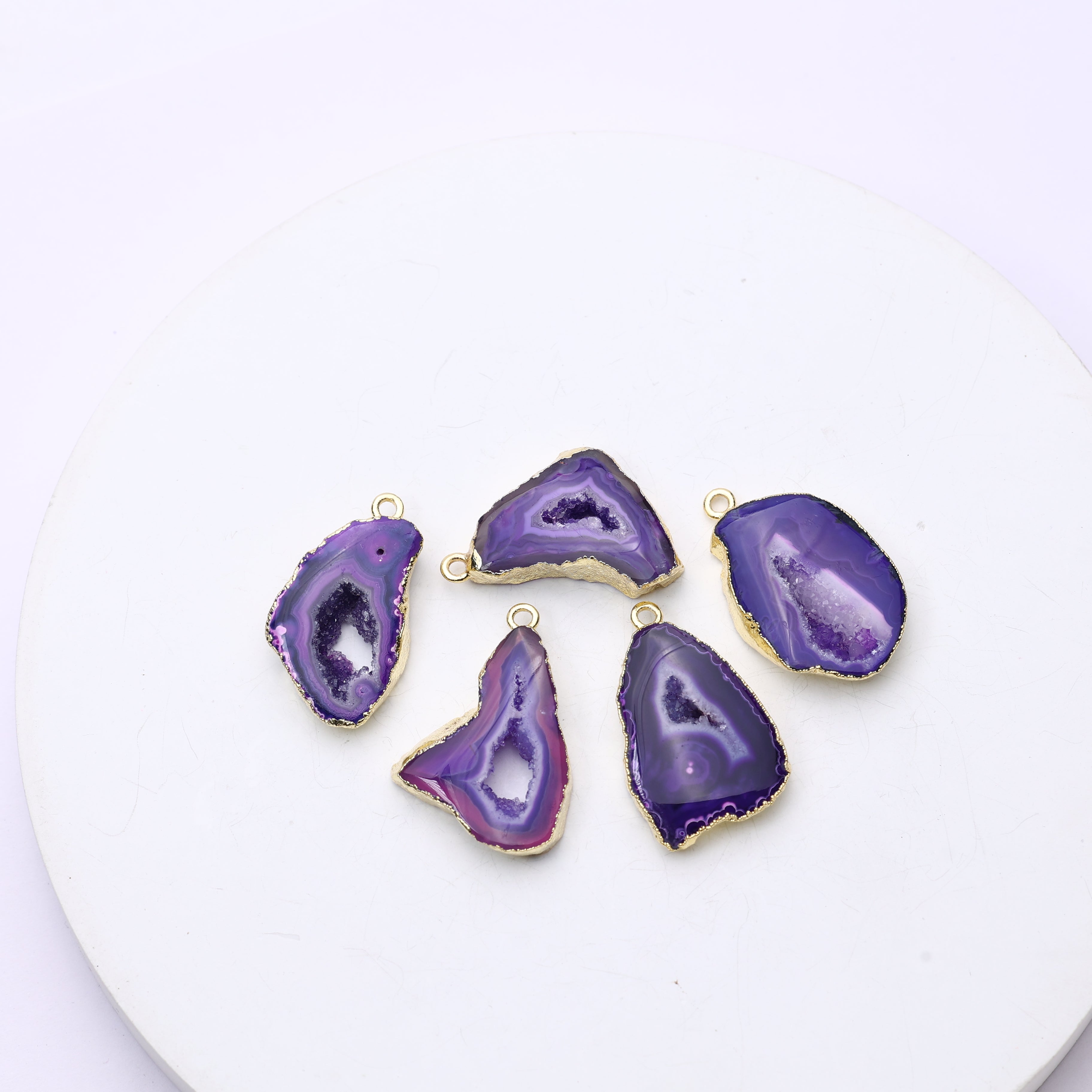 Purple Agate Geode Slice Druzy Connector 20-25 – Natural Gemstone Connector for Handmade Jewelry | Get Exact Piece Shown in the Picture