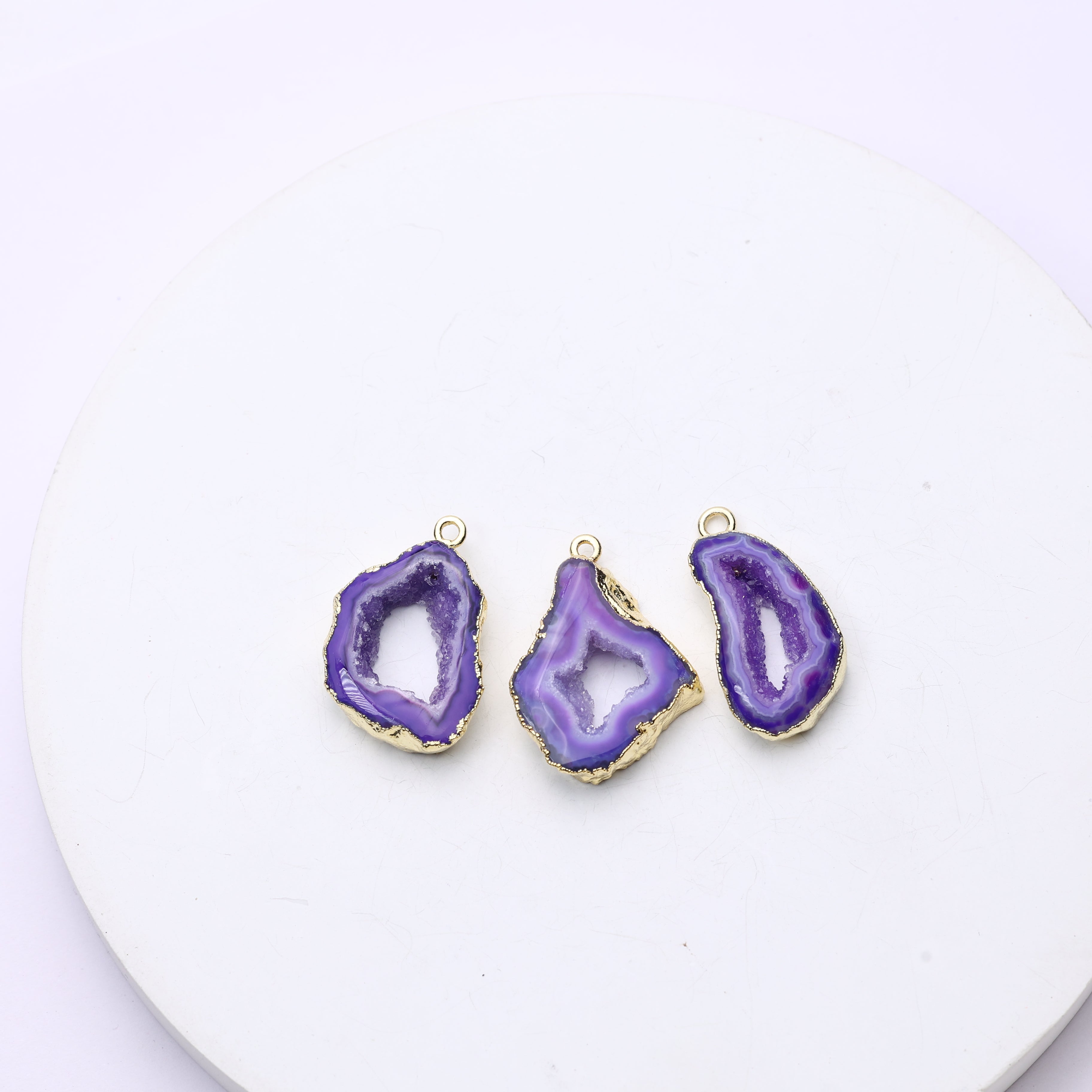 Purple Agate Geode Slice Druzy Connector 20-25 – Natural Gemstone Connector for Handmade Jewelry | Get Exact Piece Shown in the Picture