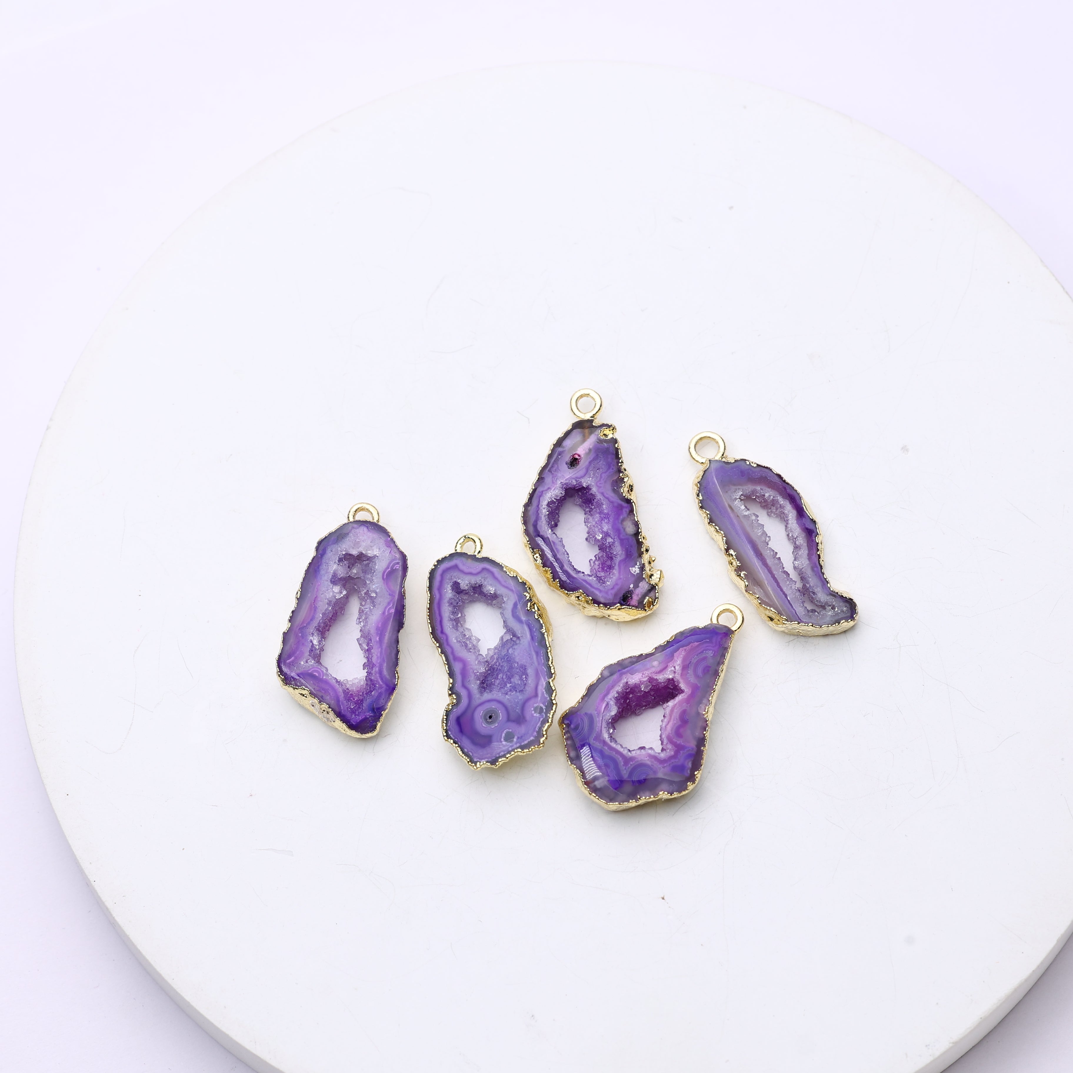 Purple Agate Geode Slice Druzy Connector 20-25 – Natural Gemstone Connector for Handmade Jewelry | Get Exact Piece Shown in the Picture