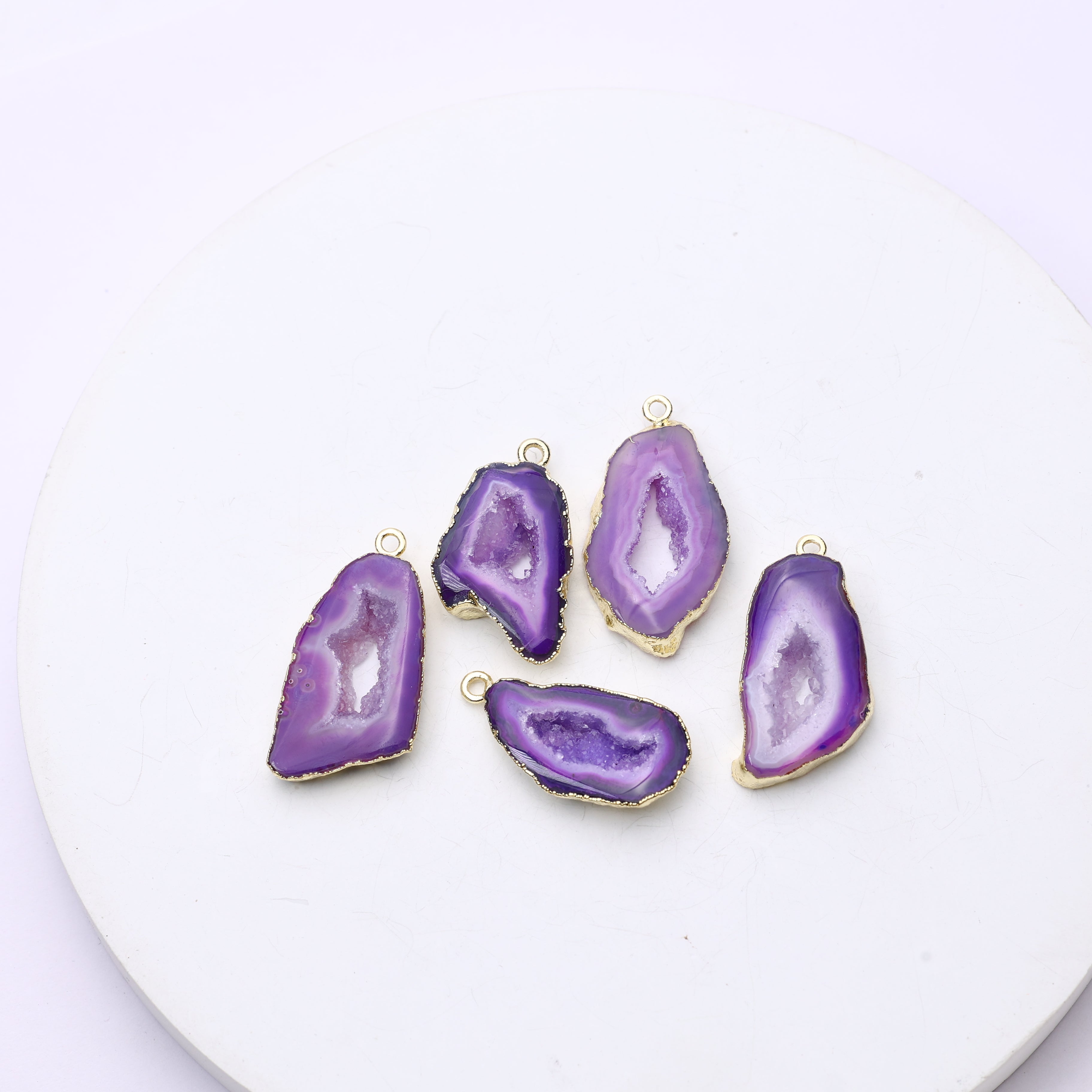 Purple Agate Geode Slice Druzy Connector 20-25 – Natural Gemstone Connector for Handmade Jewelry | Get Exact Piece Shown in the Picture