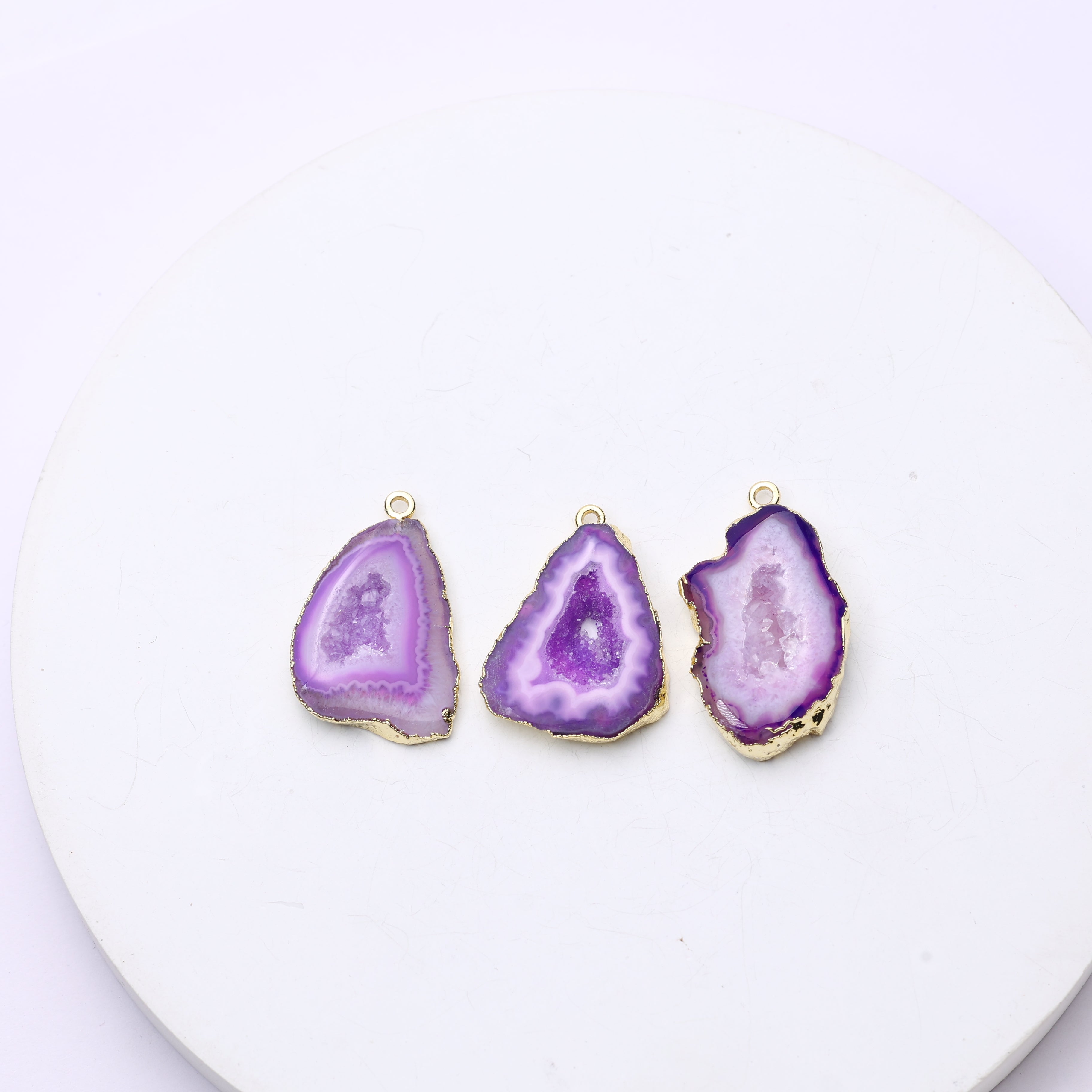 Purple Agate Geode Slice Druzy Connector 20-25 – Natural Gemstone Connector for Handmade Jewelry | Get Exact Piece Shown in the Picture