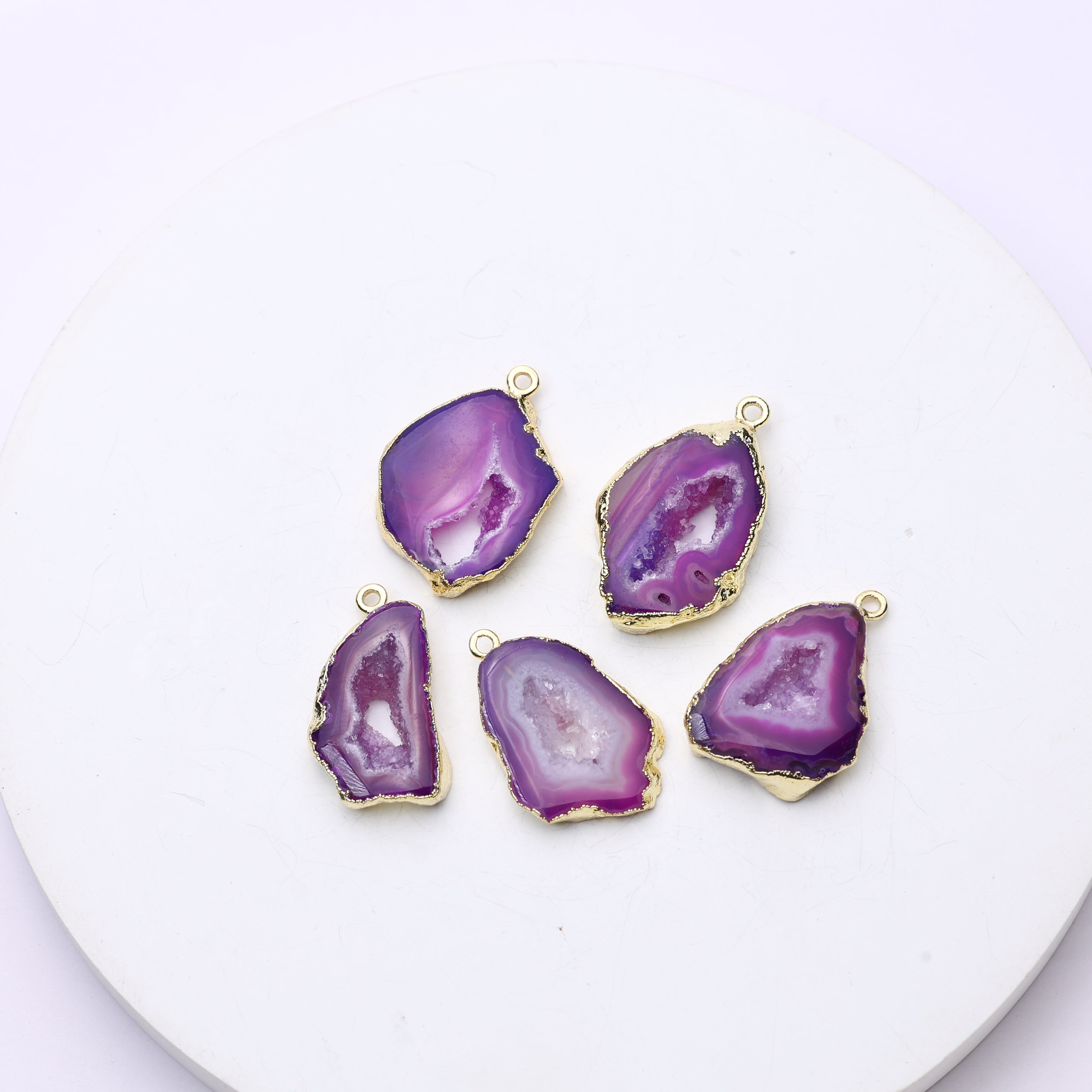 Purple Agate Geode Slice Druzy Connector 20-25 – Natural Gemstone Connector for Handmade Jewelry | Get Exact Piece Shown in the Picture