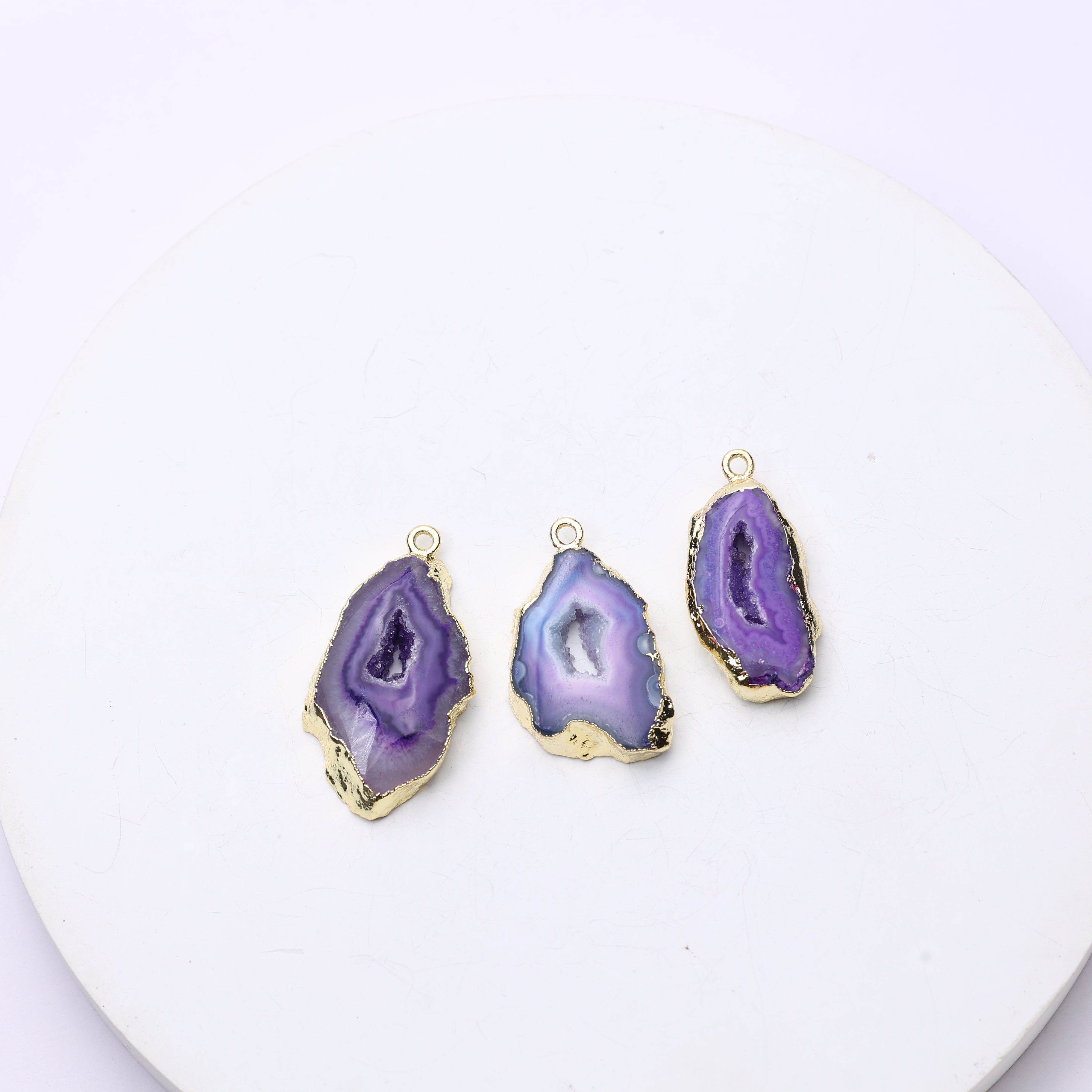 Purple Agate Geode Slice Druzy Connector 20-25 – Natural Gemstone Connector for Handmade Jewelry | Get Exact Piece Shown in the Picture