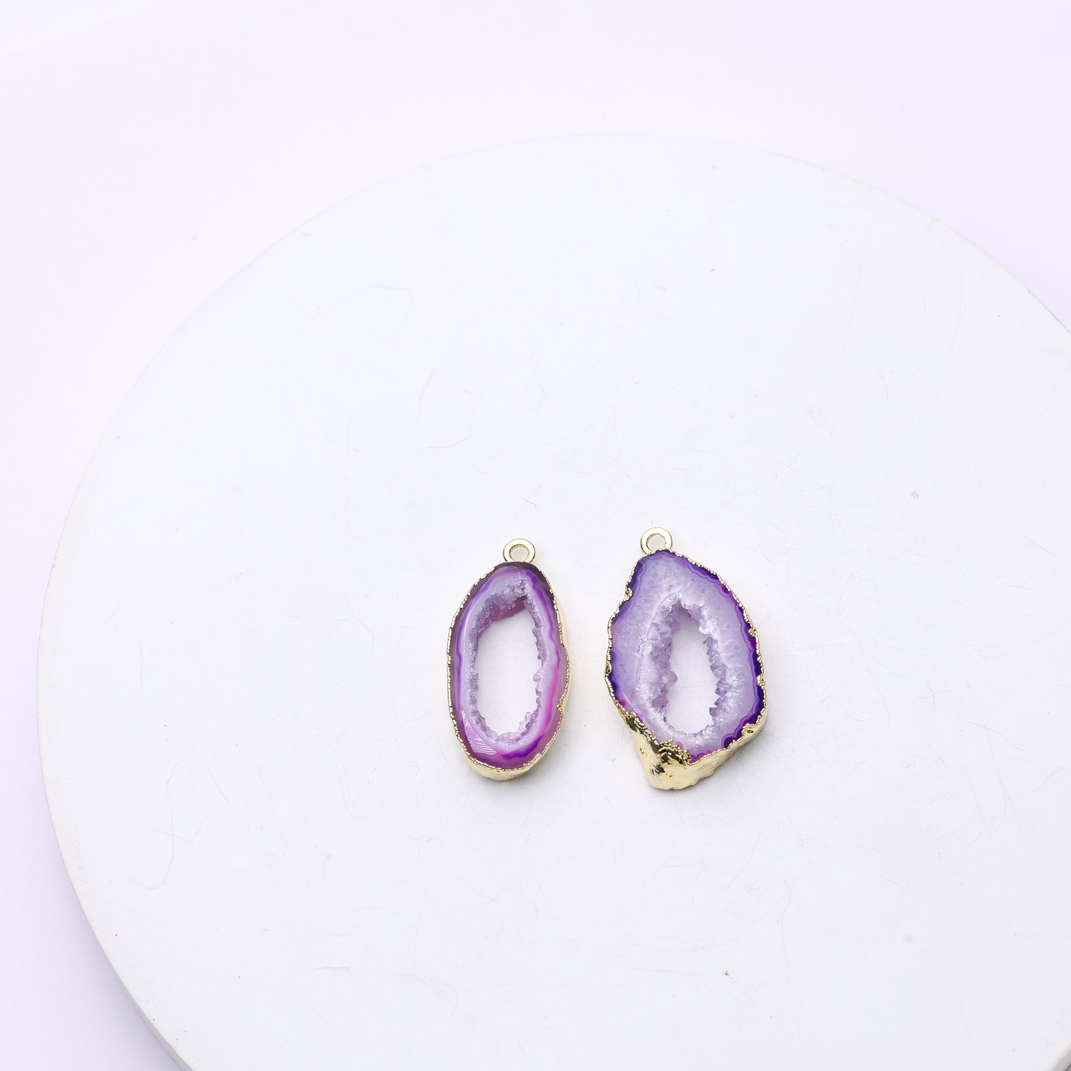Purple Agate Geode Slice Druzy Connector 20-25 – Natural Gemstone Connector for Handmade Jewelry | Get Exact Piece Shown in the Picture