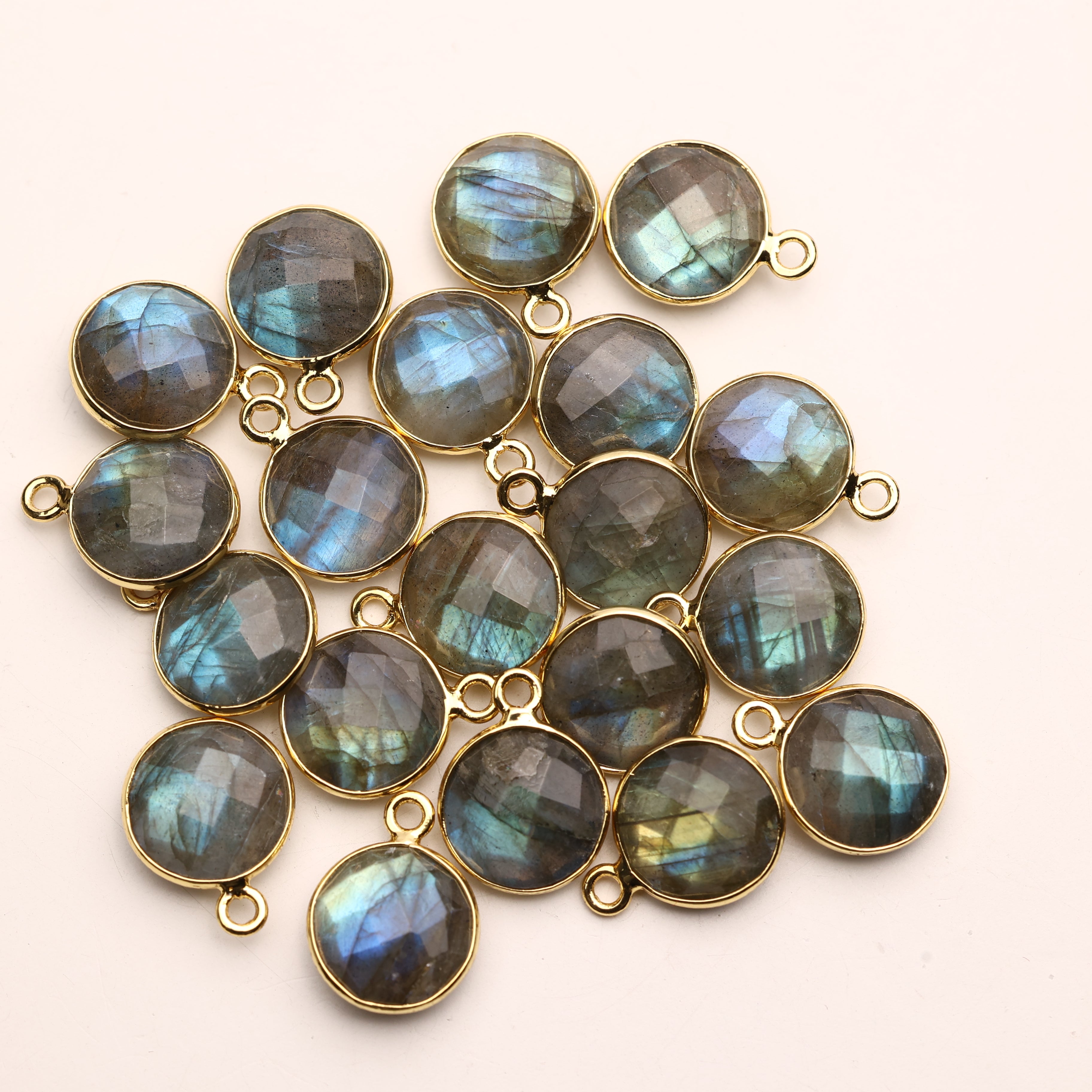 Labradorite Faceted Gemstone Silver 92.5 Pendant & Connectors – 7 mm Round, Natural Semi-Precious Stone, Customizable Bails, Nickel & Lead-Free
