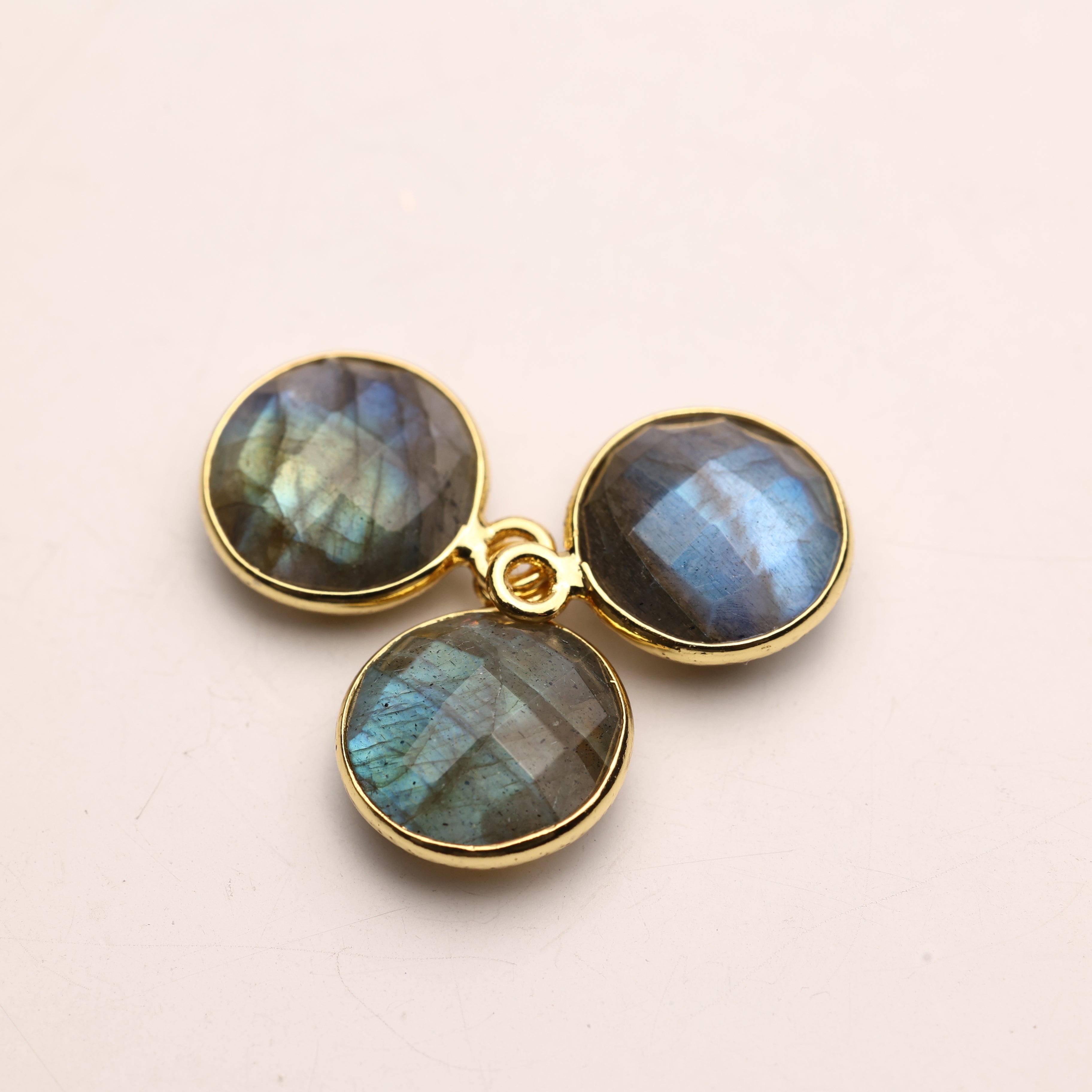 Labradorite Faceted Gemstone Silver 92.5 Pendant & Connectors – 7 mm Round, Natural Semi-Precious Stone, Customizable Bails, Nickel & Lead-Free