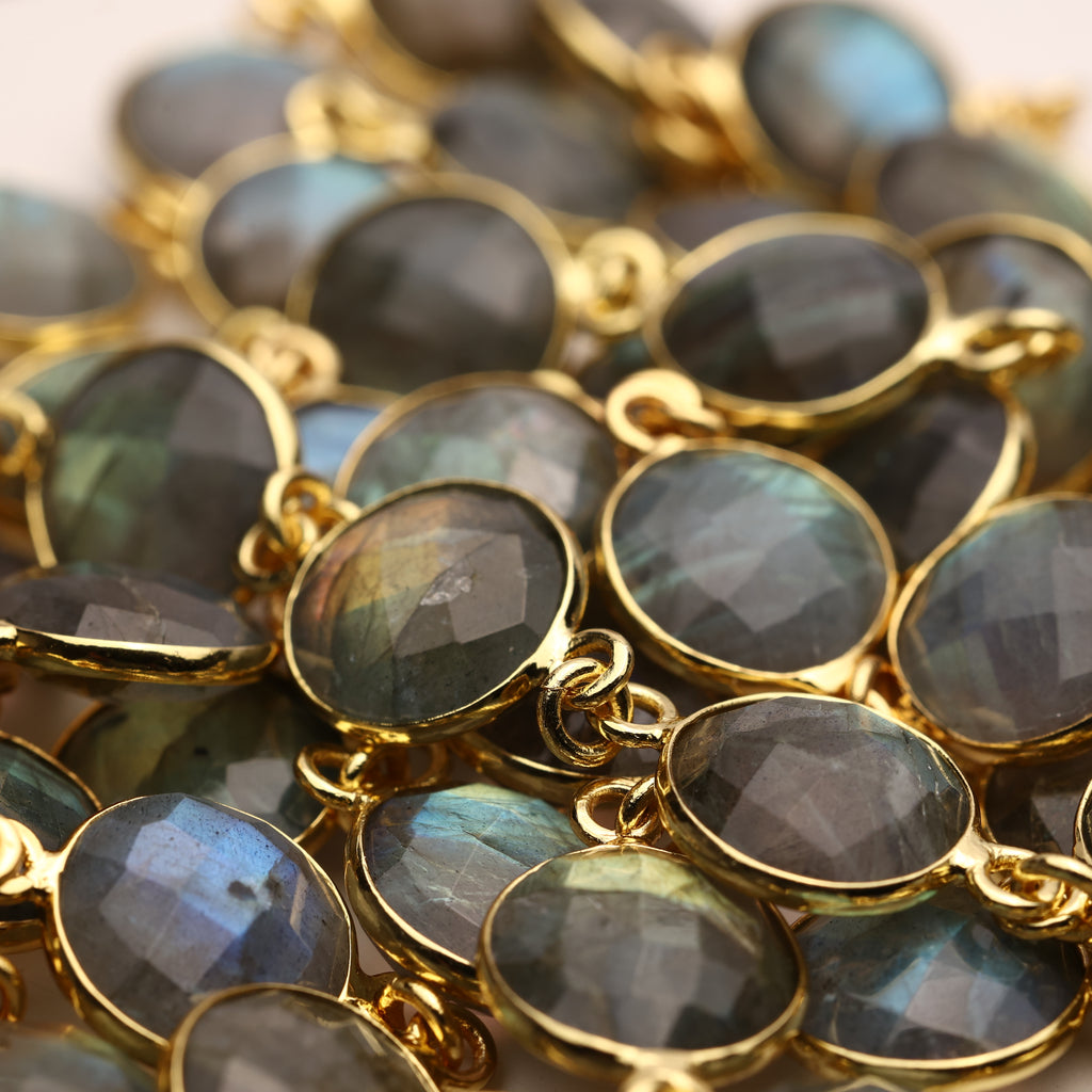 Labradorite Bezel Chain – 10 mm Natural Gemstone Chain For Jewelry Making, Custom Metal & Plating Options