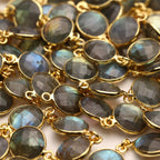 Labradorite Bezel Chain – 10 mm Natural Gemstone Chain For Jewelry Making, Custom Metal & Plating Options