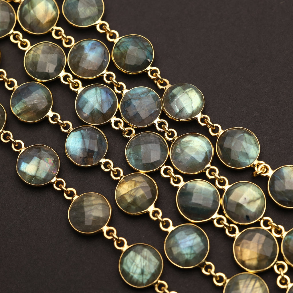 Labradorite Bezel Chain – 10 mm Natural Gemstone Chain For Jewelry Making, Custom Metal & Plating Options