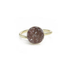 Edged Micron Gold Rings 10 mm Natural Gemstone Agate Druzy Round Titanium Green Gold Plated on Brass Adjustable Shank
