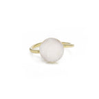 Edged Micron Gold Rings 10 mm Natural Gemstone Agate Druzy Round Titanium Green Gold Plated on Brass Adjustable Shank