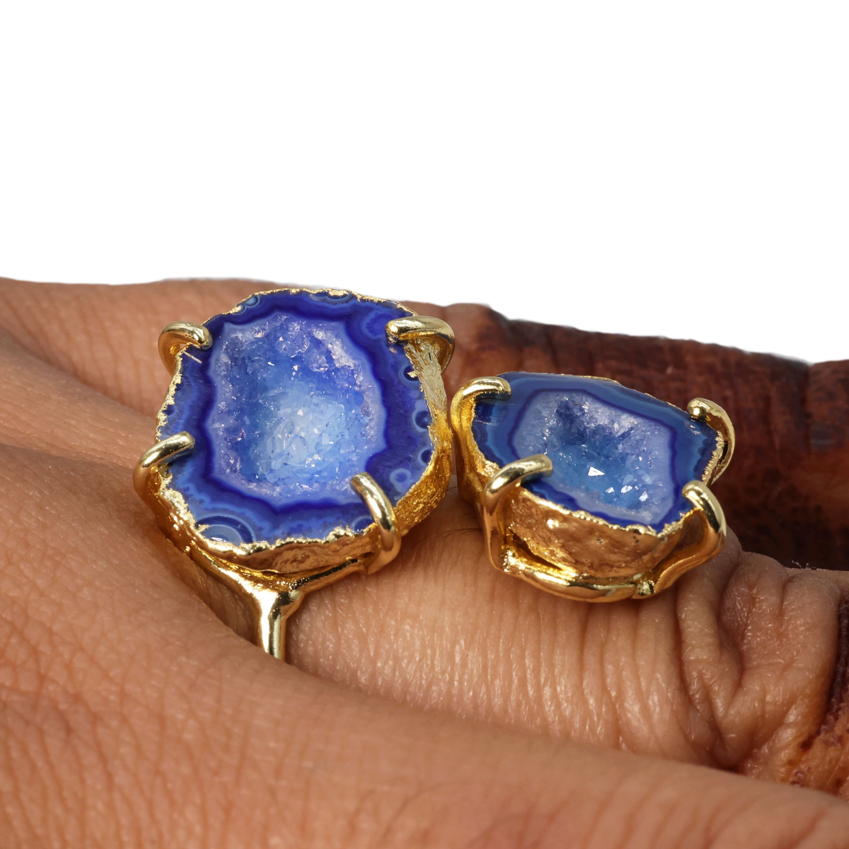 Twins Two Geode Gemstone Rings Prong Set 15 - 25 MM
