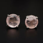 Elegant Rose Quartz stud earrings featuring round rose-cut gemstones in a bezel setting. AAA quality, minimalist design perfect for women.