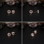 Elegant Rose Quartz stud earrings featuring round rose-cut gemstones in a bezel setting. AAA quality, minimalist design perfect for women.