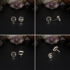 Elegant Rose Quartz stud earrings featuring round rose-cut gemstones in a bezel setting. AAA quality, minimalist design perfect for women.