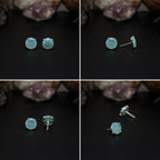 Elegant Rose Quartz stud earrings featuring round rose-cut gemstones in a bezel setting. AAA quality, minimalist design perfect for women.