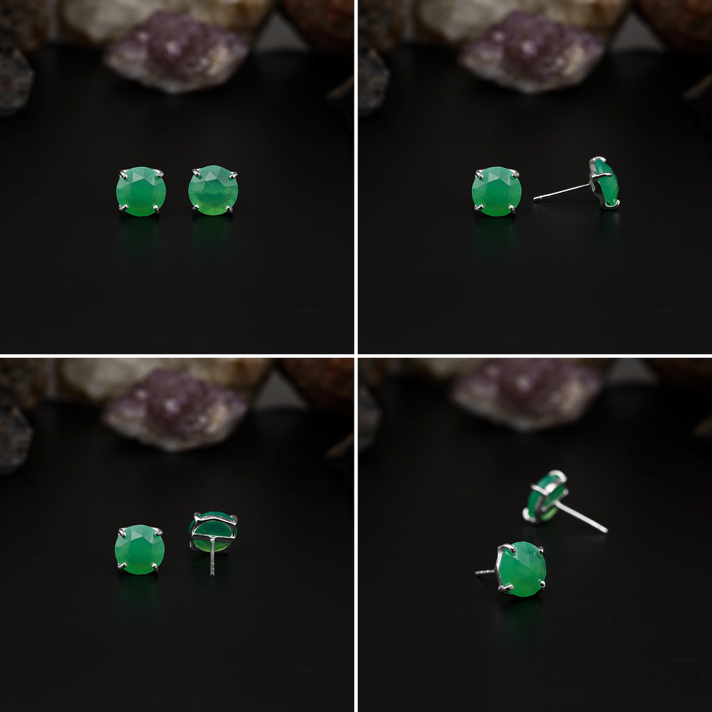 Elegant Rose Quartz stud earrings featuring round rose-cut gemstones in a bezel setting. AAA quality, minimalist design perfect for women.