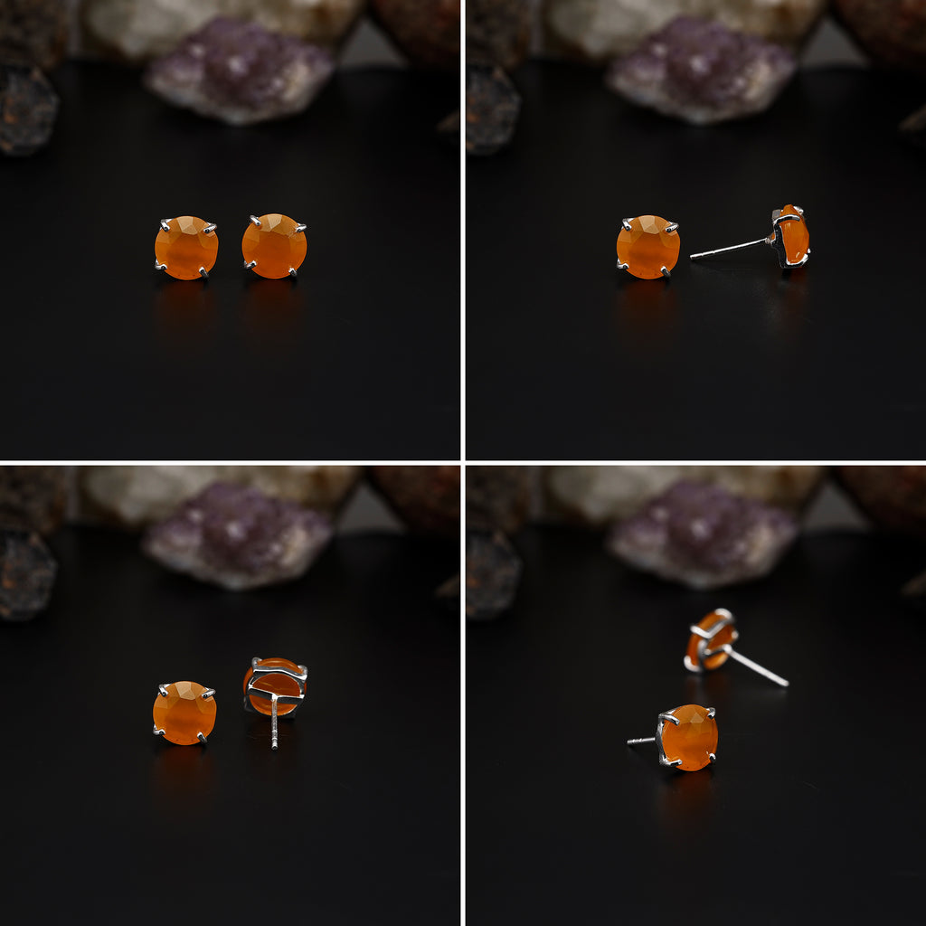 Elegant Rose Quartz stud earrings featuring round rose-cut gemstones in a bezel setting. AAA quality, minimalist design perfect for women.