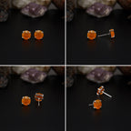 Elegant Rose Quartz stud earrings featuring round rose-cut gemstones in a bezel setting. AAA quality, minimalist design perfect for women.