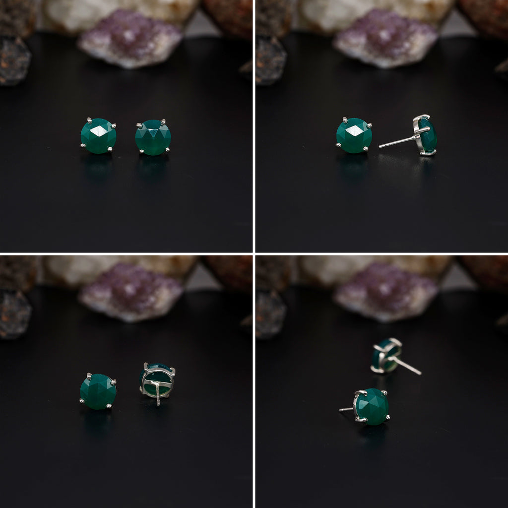 Elegant Rose Quartz stud earrings featuring round rose-cut gemstones in a bezel setting. AAA quality, minimalist design perfect for women.