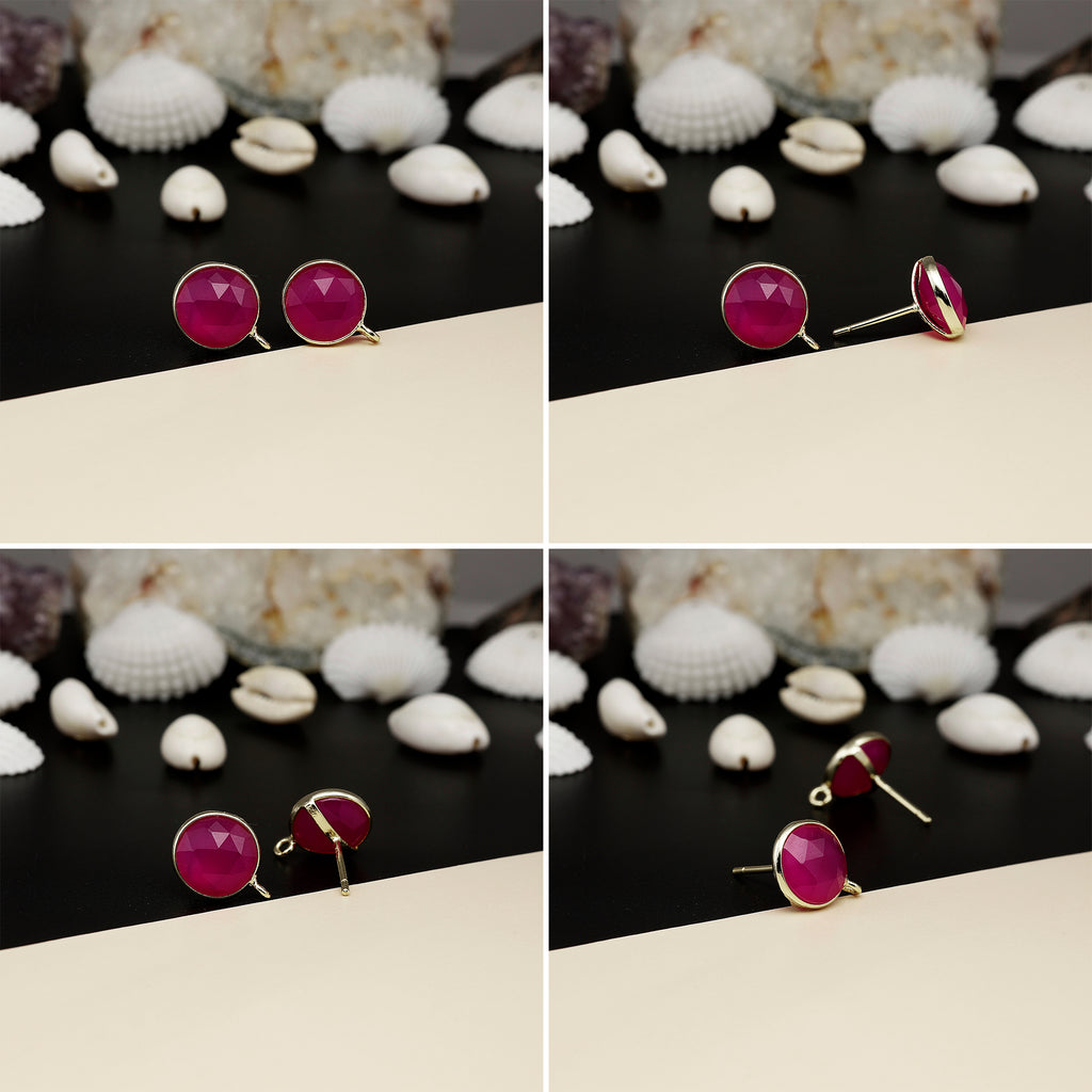 12mm Round Rose-Cut Gemstone Stud Earrings – Bezel Setting | AAA Quality