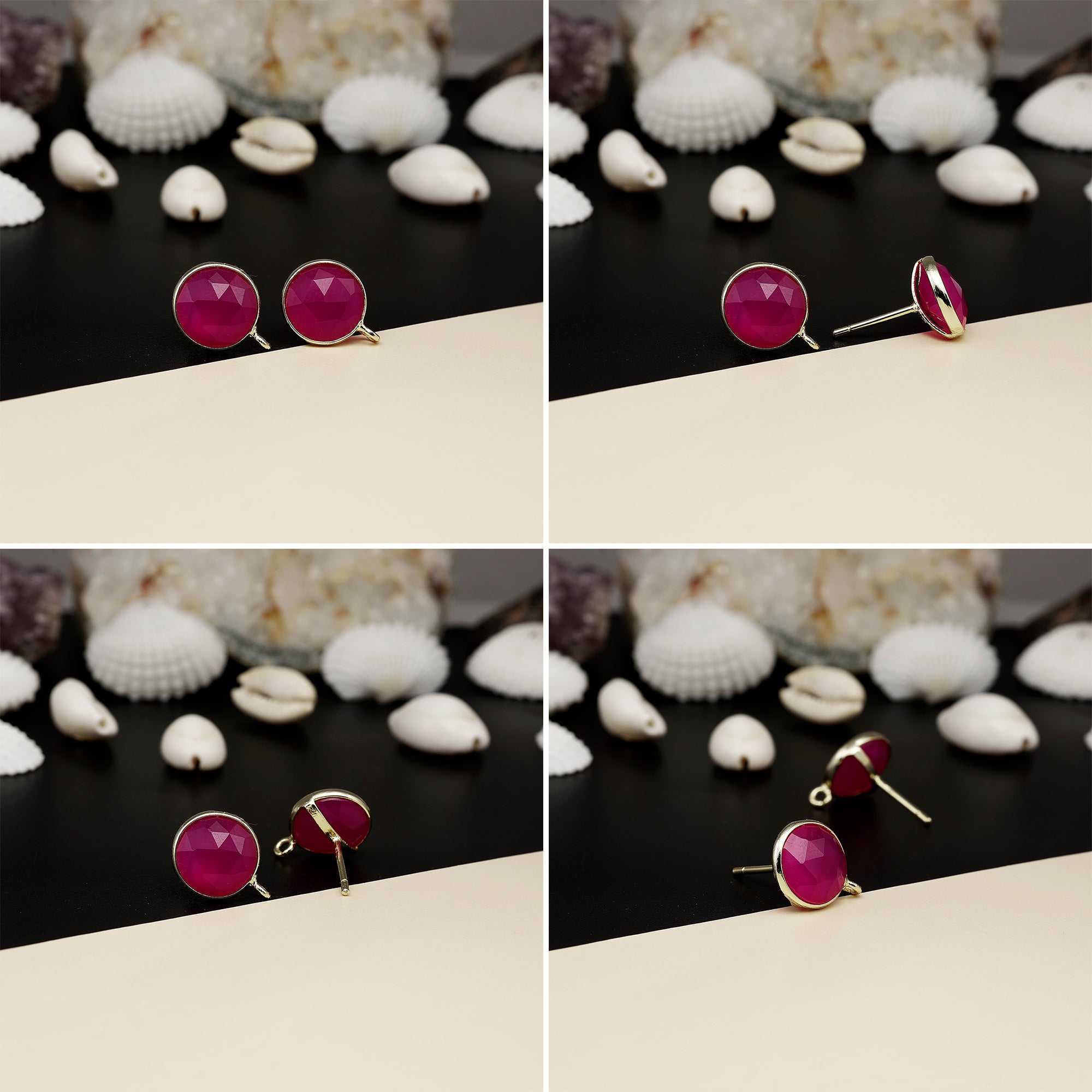 12mm Round Rose-Cut Gemstone Stud Earrings – Bezel Setting | AAA Quality