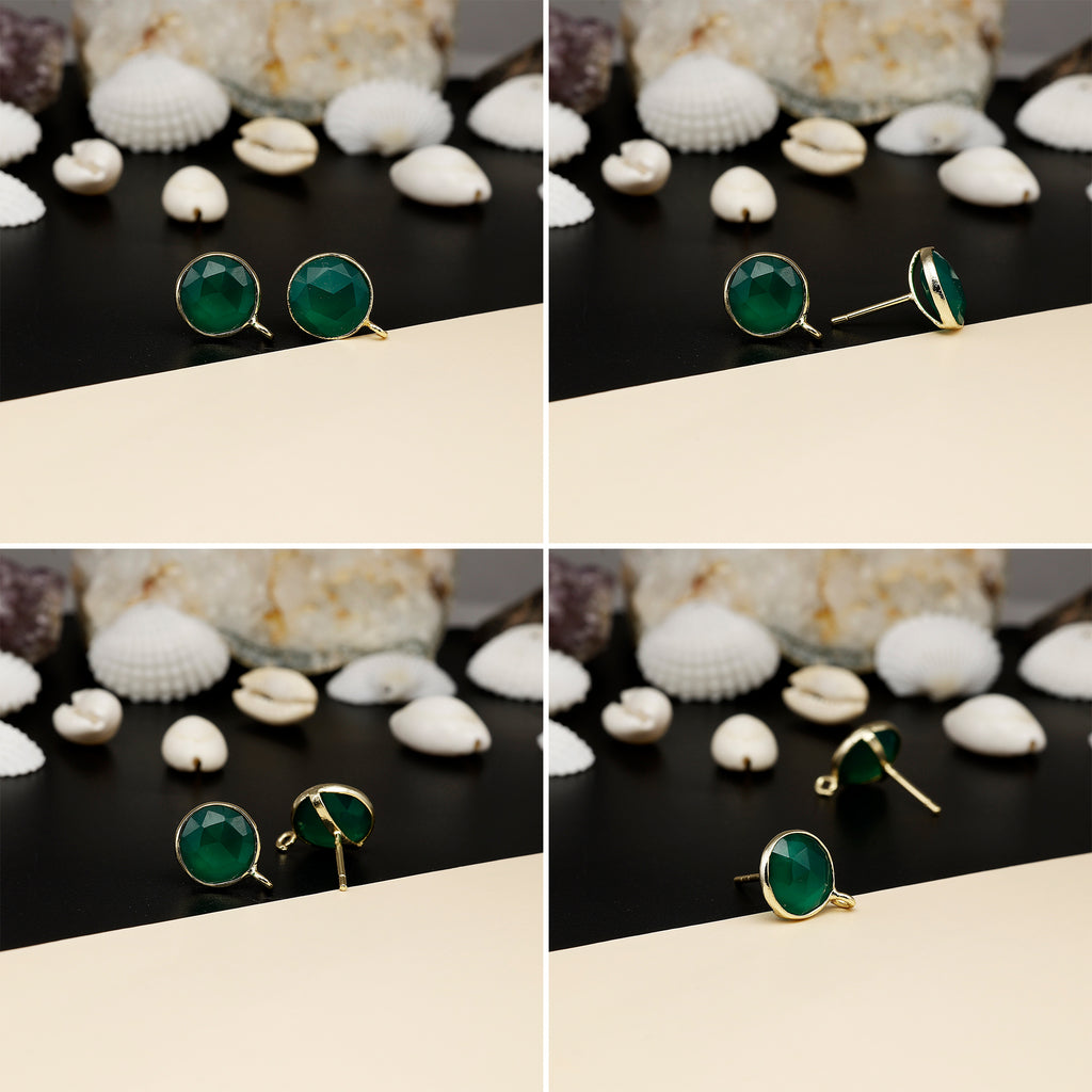 12mm Round Rose-Cut Gemstone Stud Earrings – Bezel Setting | AAA Quality