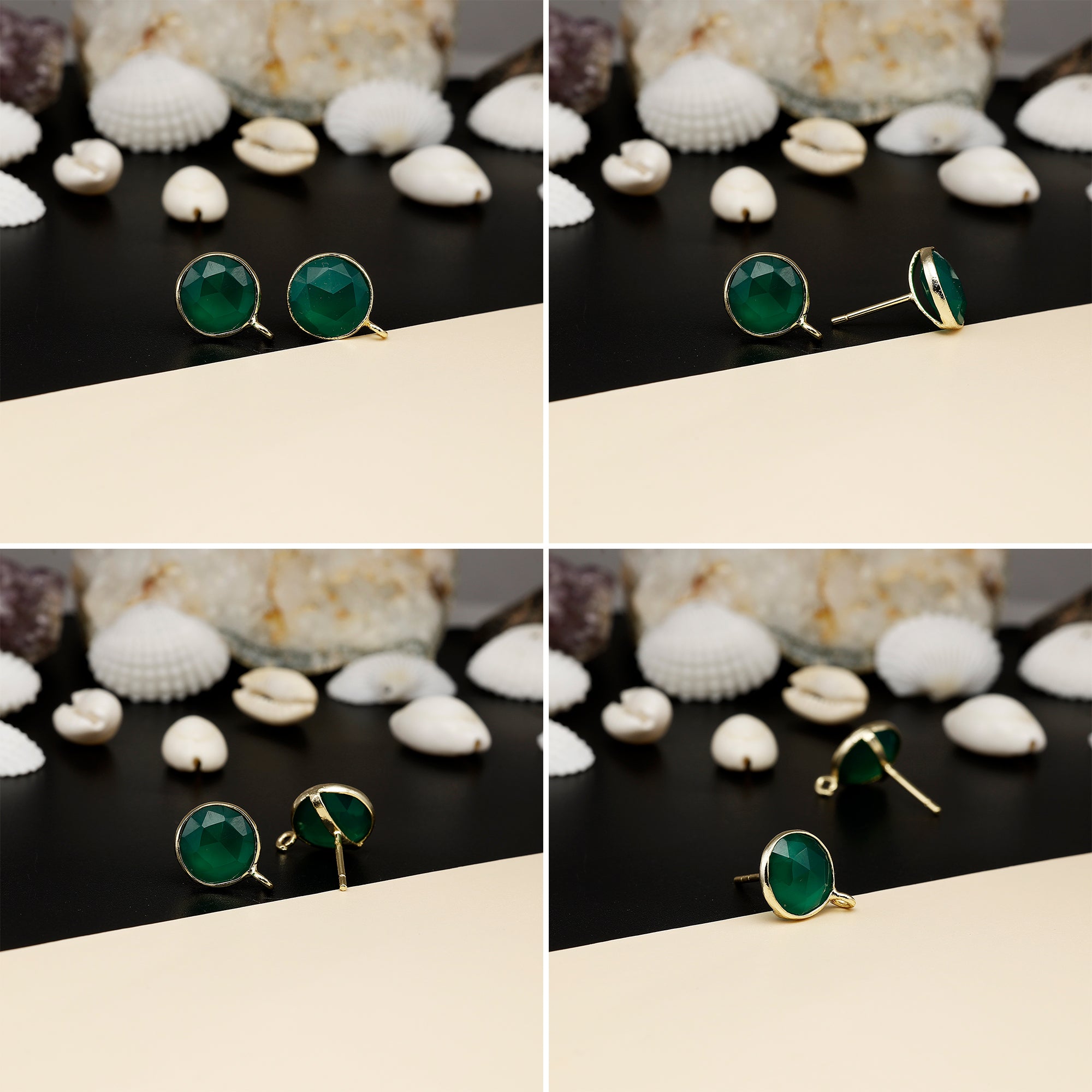12mm Round Rose-Cut Gemstone Stud Earrings – Bezel Setting | AAA Quality