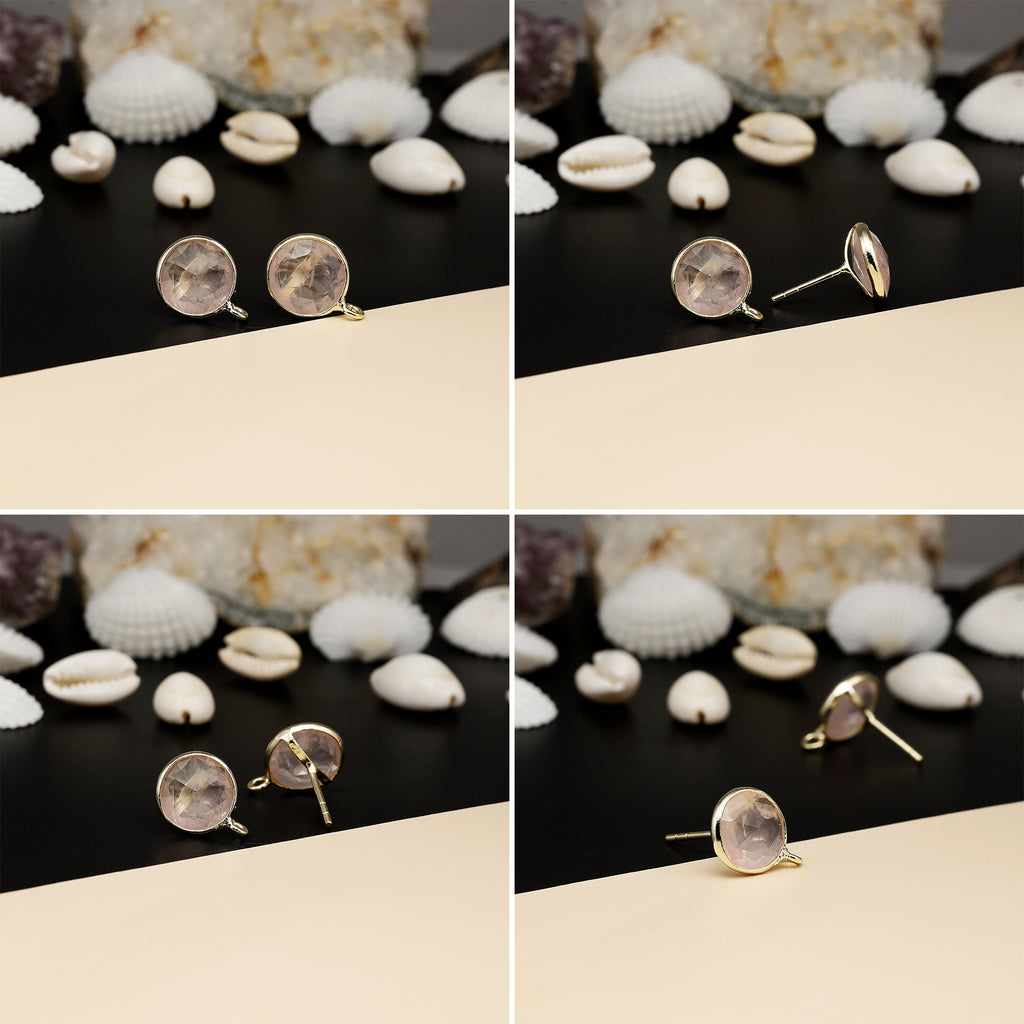 12mm Round Rose-Cut Gemstone Stud Earrings – Bezel Setting | AAA Quality