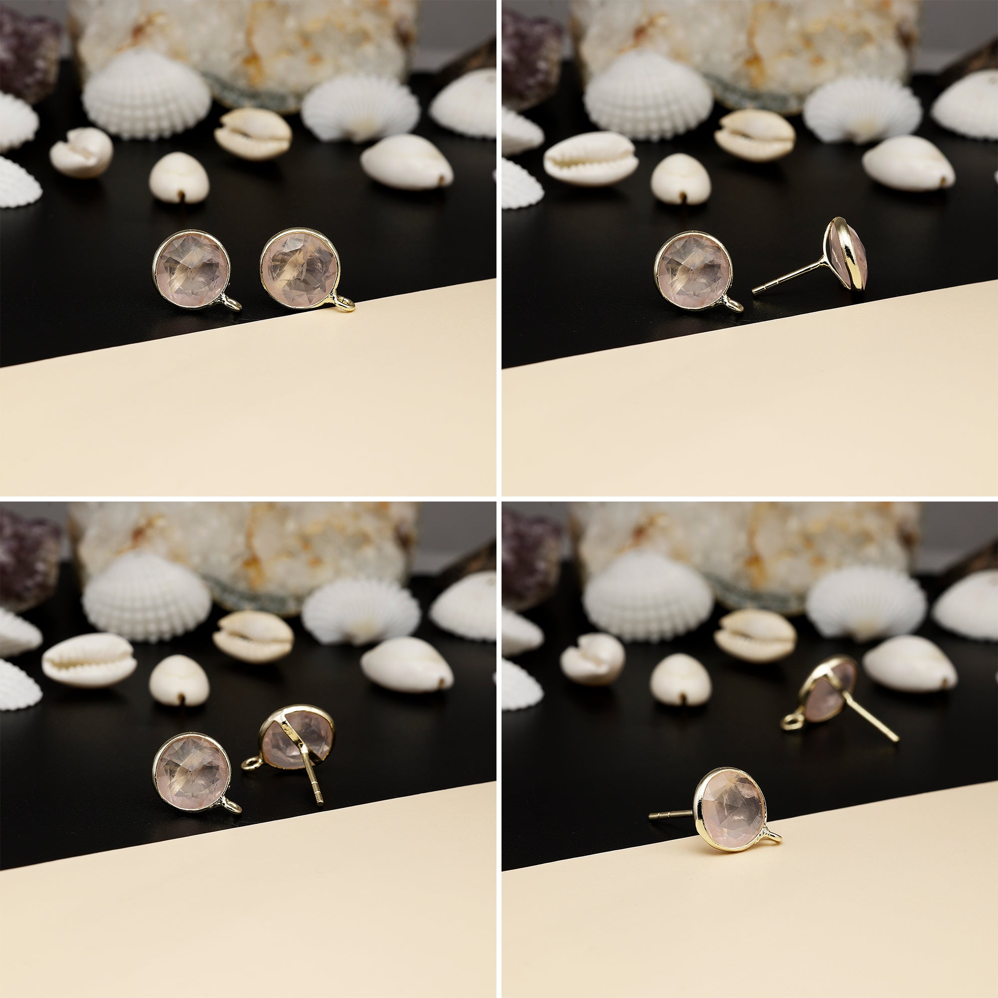 12mm Round Rose-Cut Gemstone Stud Earrings – Bezel Setting | AAA Quality