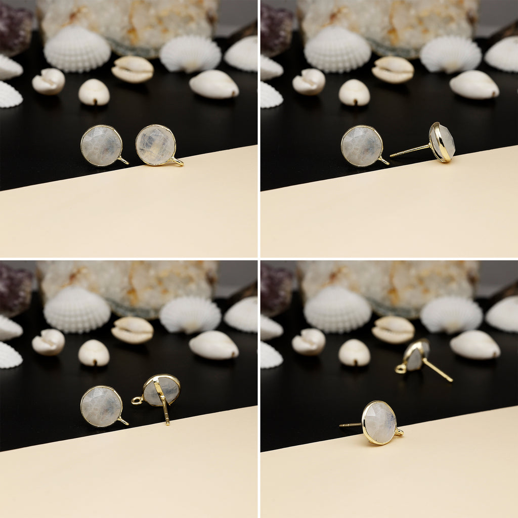 12mm Round Rose-Cut Gemstone Stud Earrings – Bezel Setting | AAA Quality