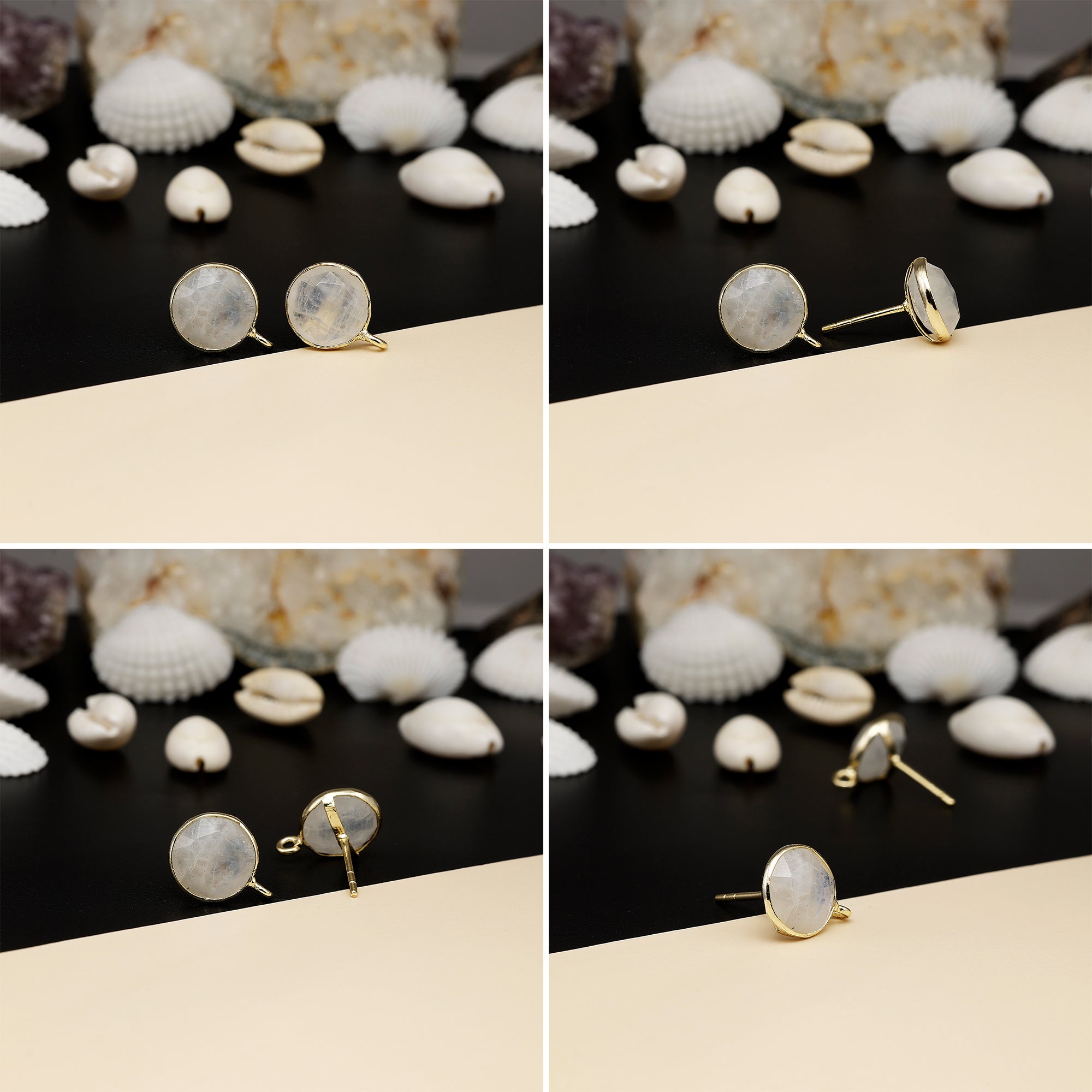 12mm Round Rose-Cut Gemstone Stud Earrings – Bezel Setting | AAA Quality