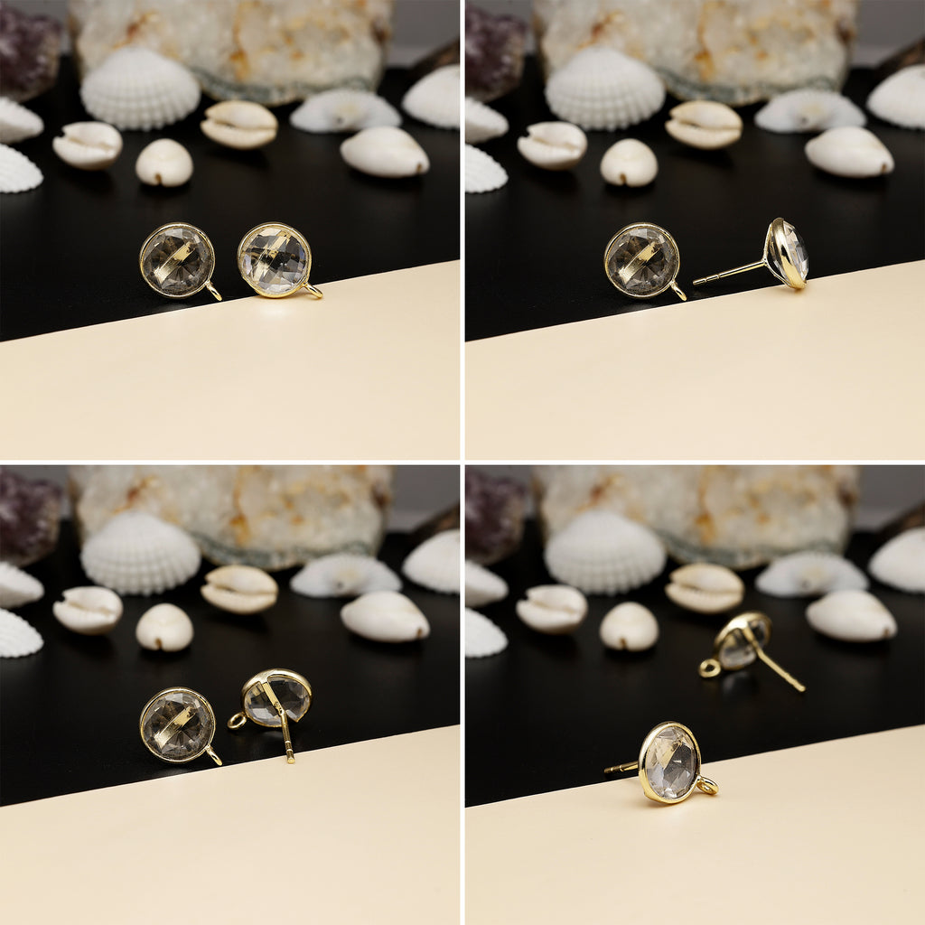 12mm Round Rose-Cut Gemstone Stud Earrings – Bezel Setting | AAA Quality