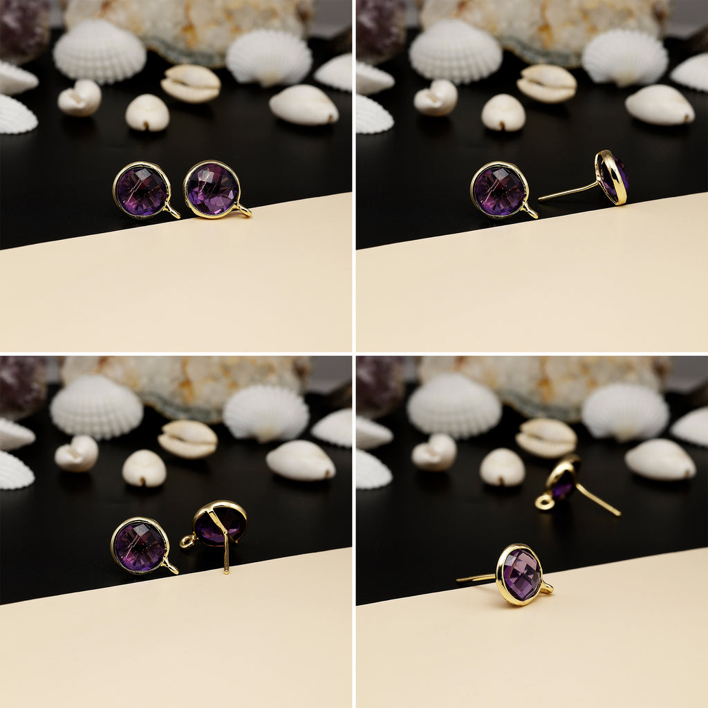 12mm Round Rose-Cut Gemstone Stud Earrings – Bezel Setting | AAA Quality